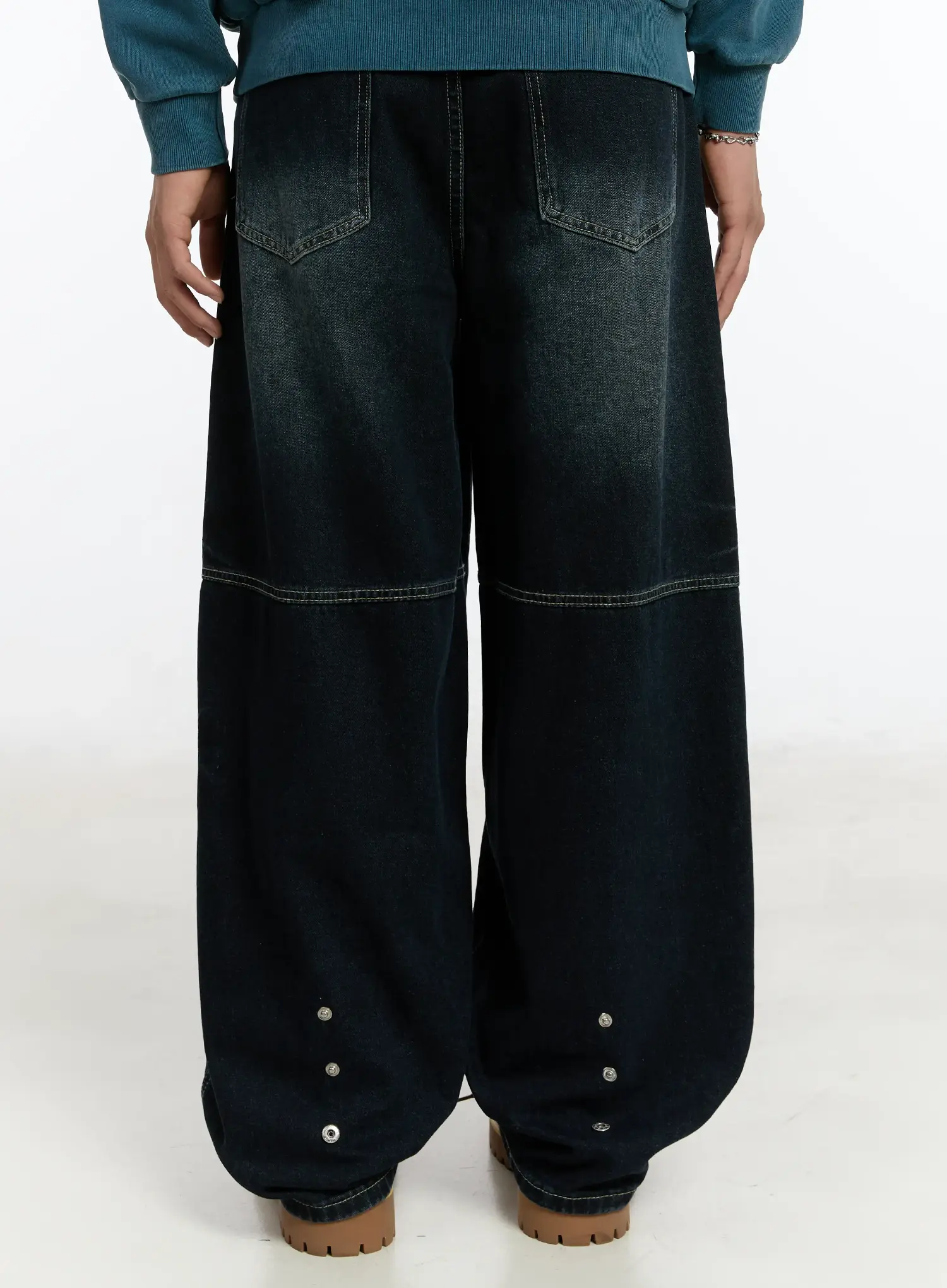 Men's Snap Baggy Jeans (Dark Blue) IM502