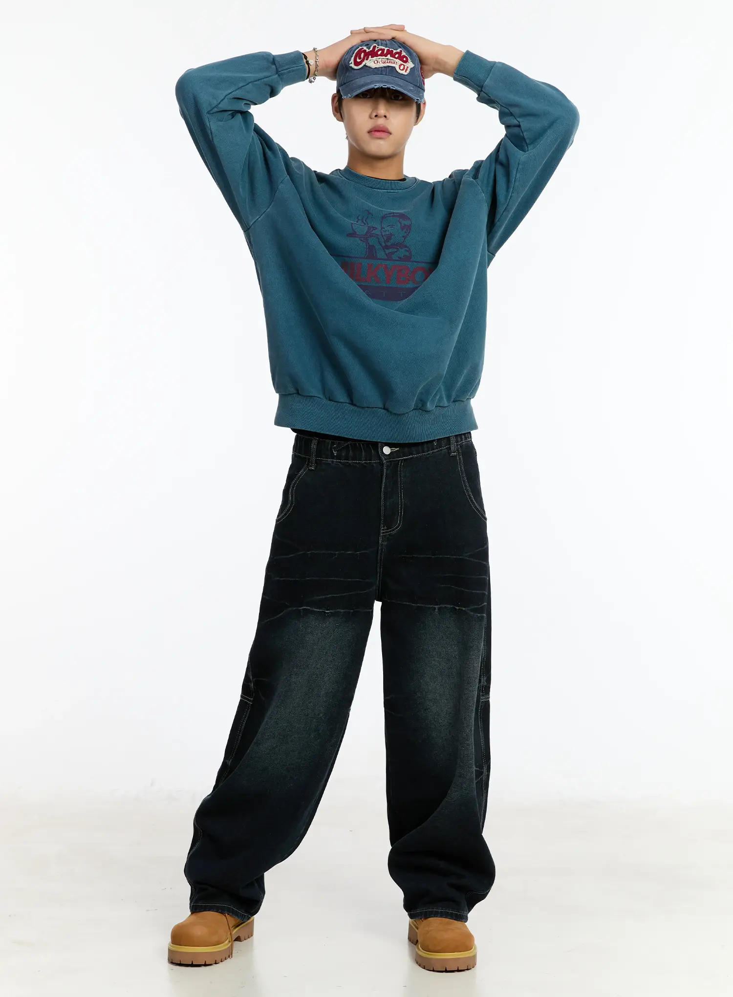 Men's Snap Baggy Jeans (Dark Blue) IM502 - Image 10
