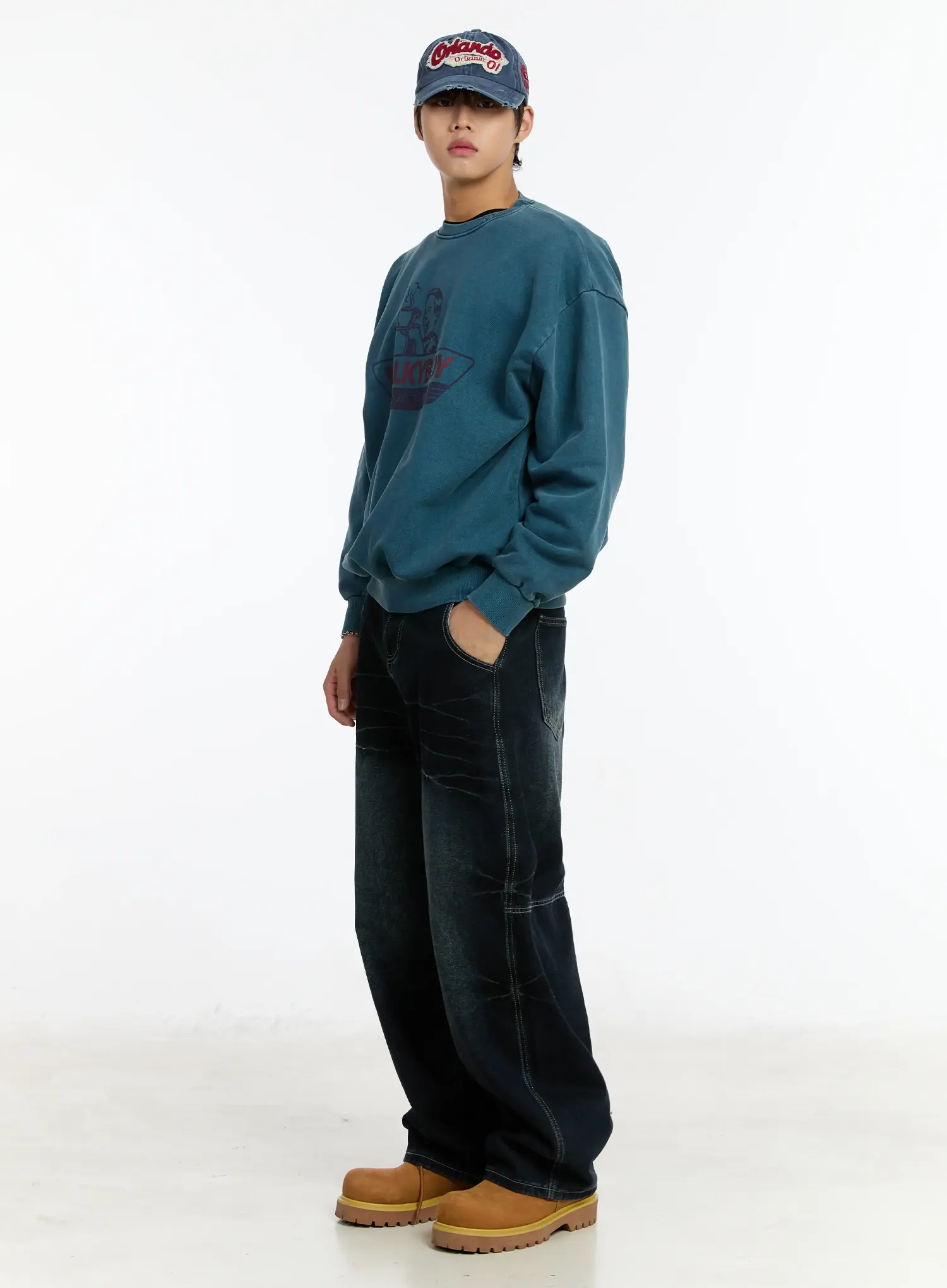 Men's Snap Baggy Jeans (Dark Blue) IM502 - Image 9