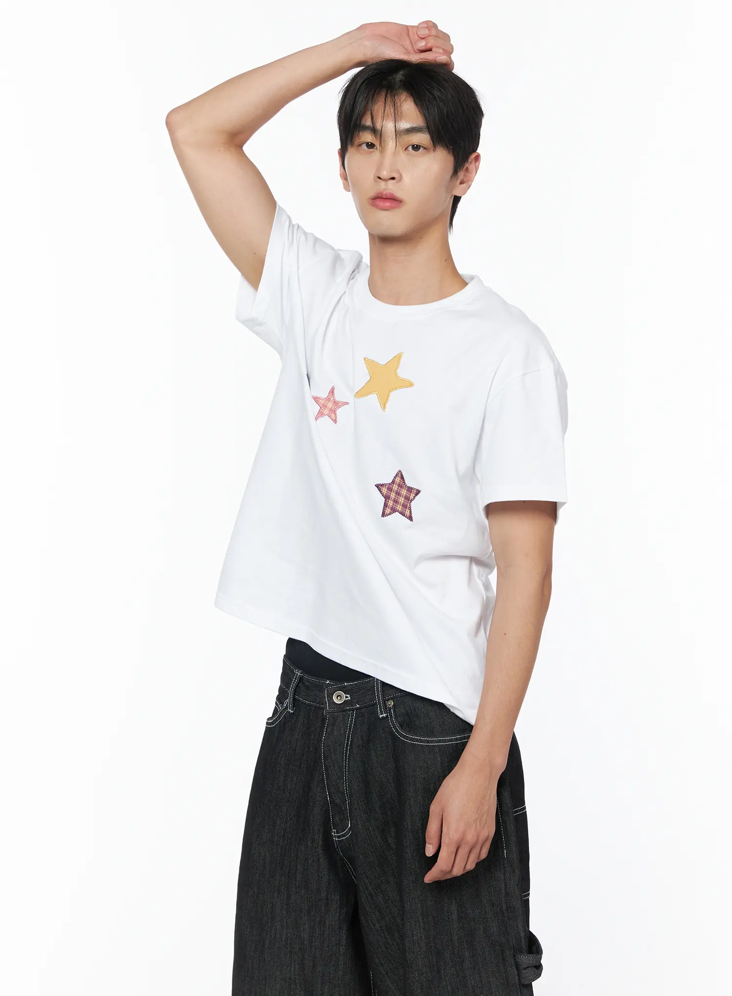 Men's Star Embroidered Basic Tee IU510 - Image 2