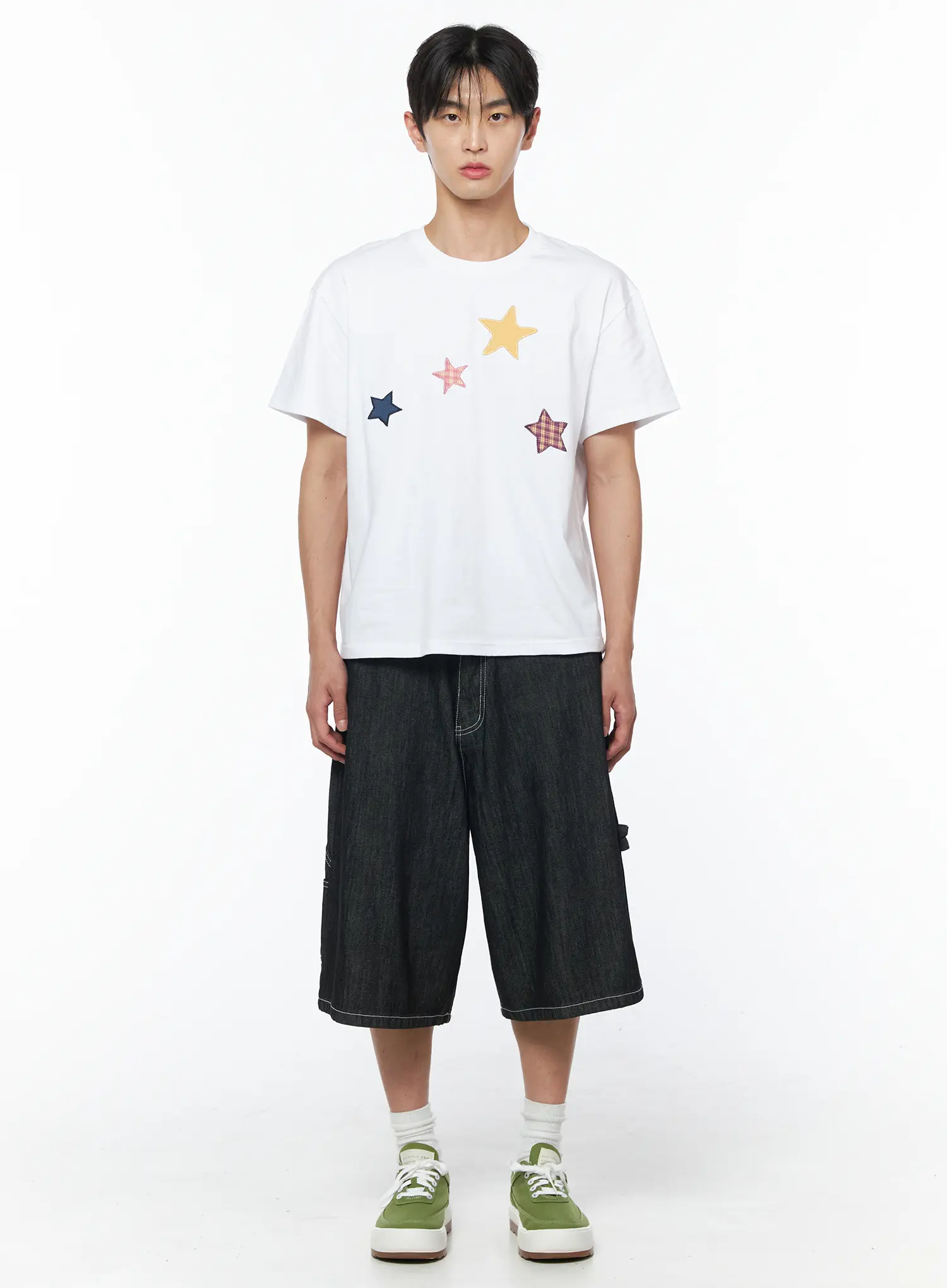 Men's Star Embroidered Basic Tee IU510 - Image 3