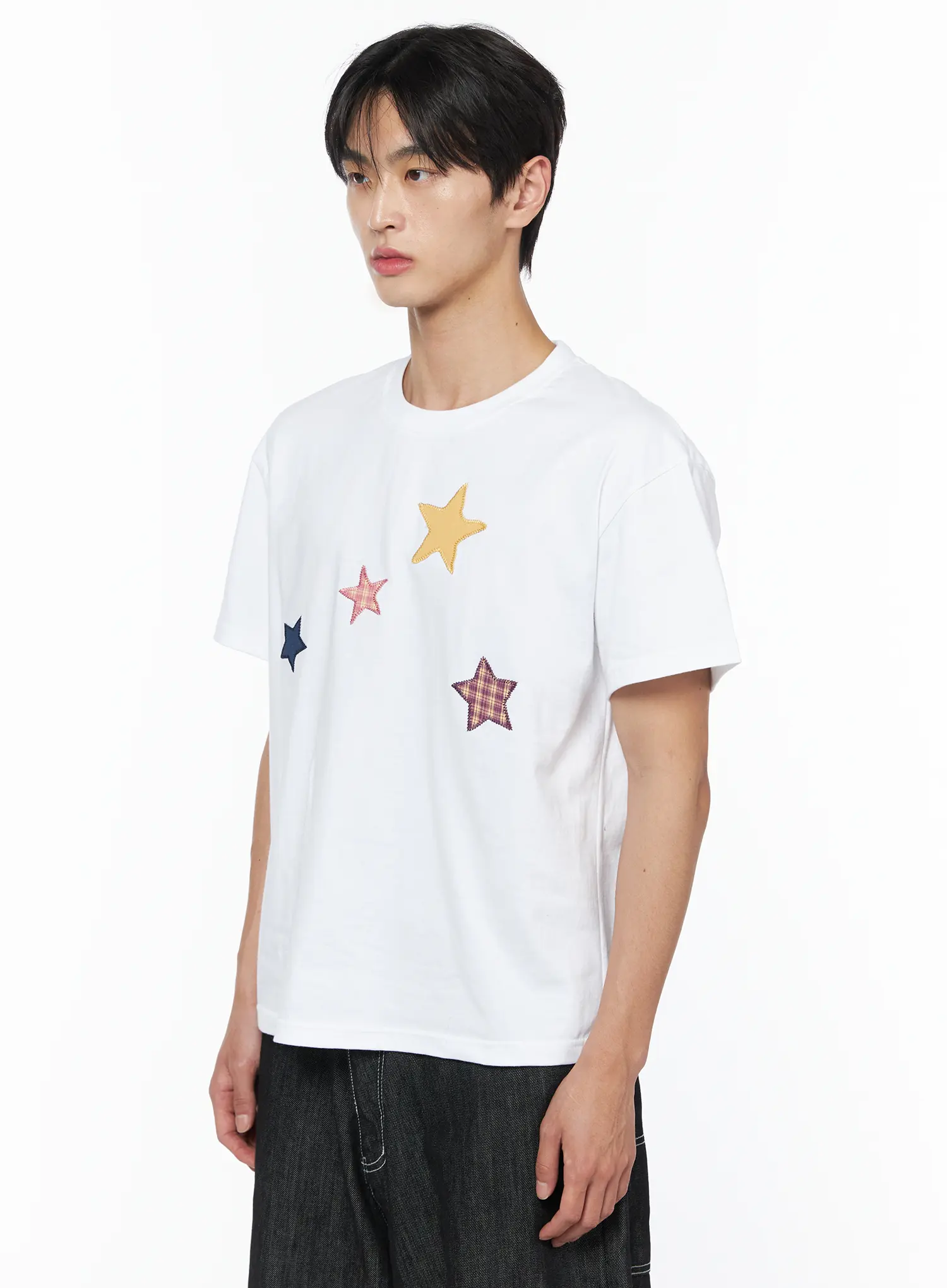 Men's Star Embroidered Basic Tee IU510 - Image 4