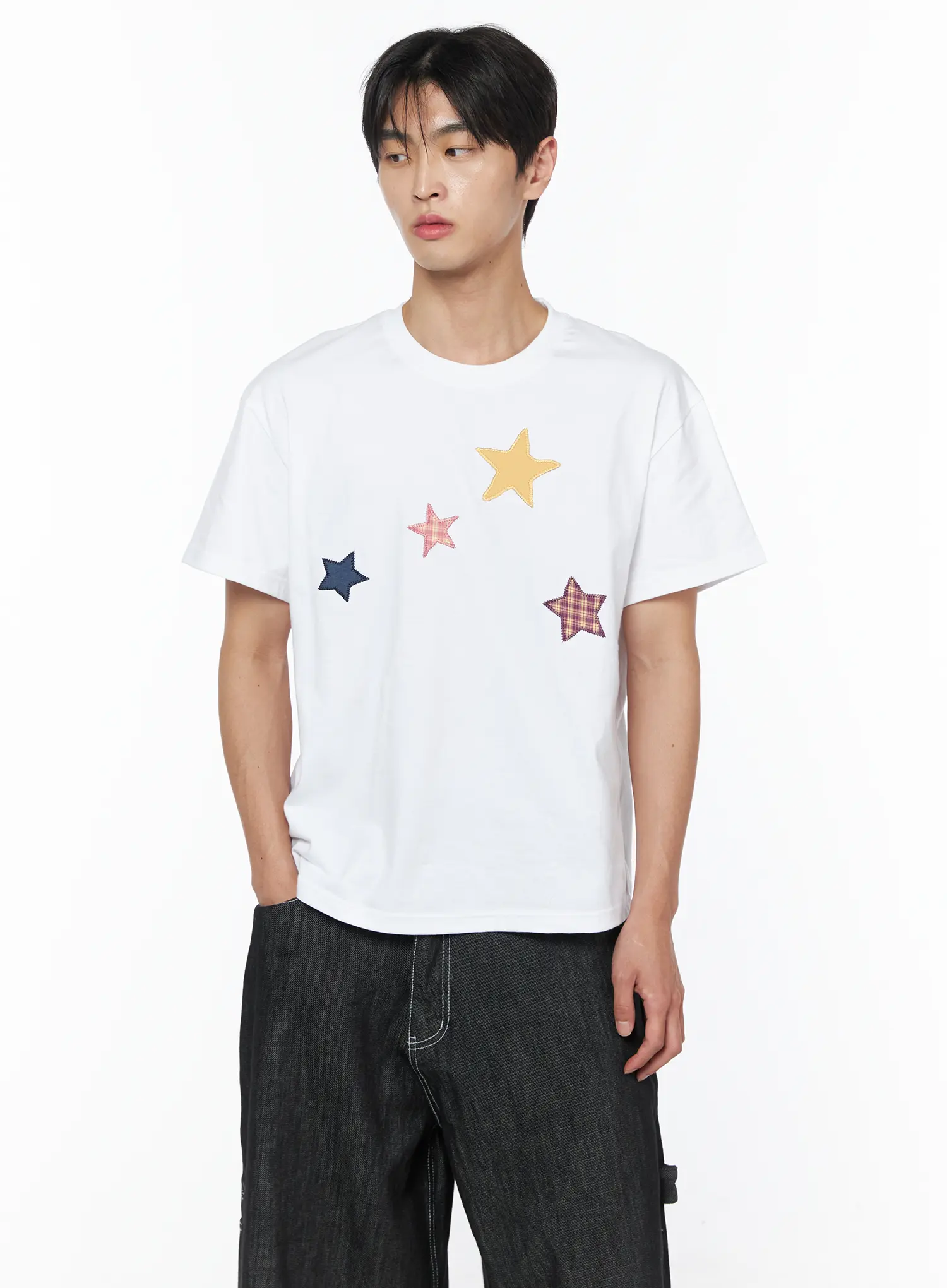 Men's Star Embroidered Basic Tee IU510 - Image 6