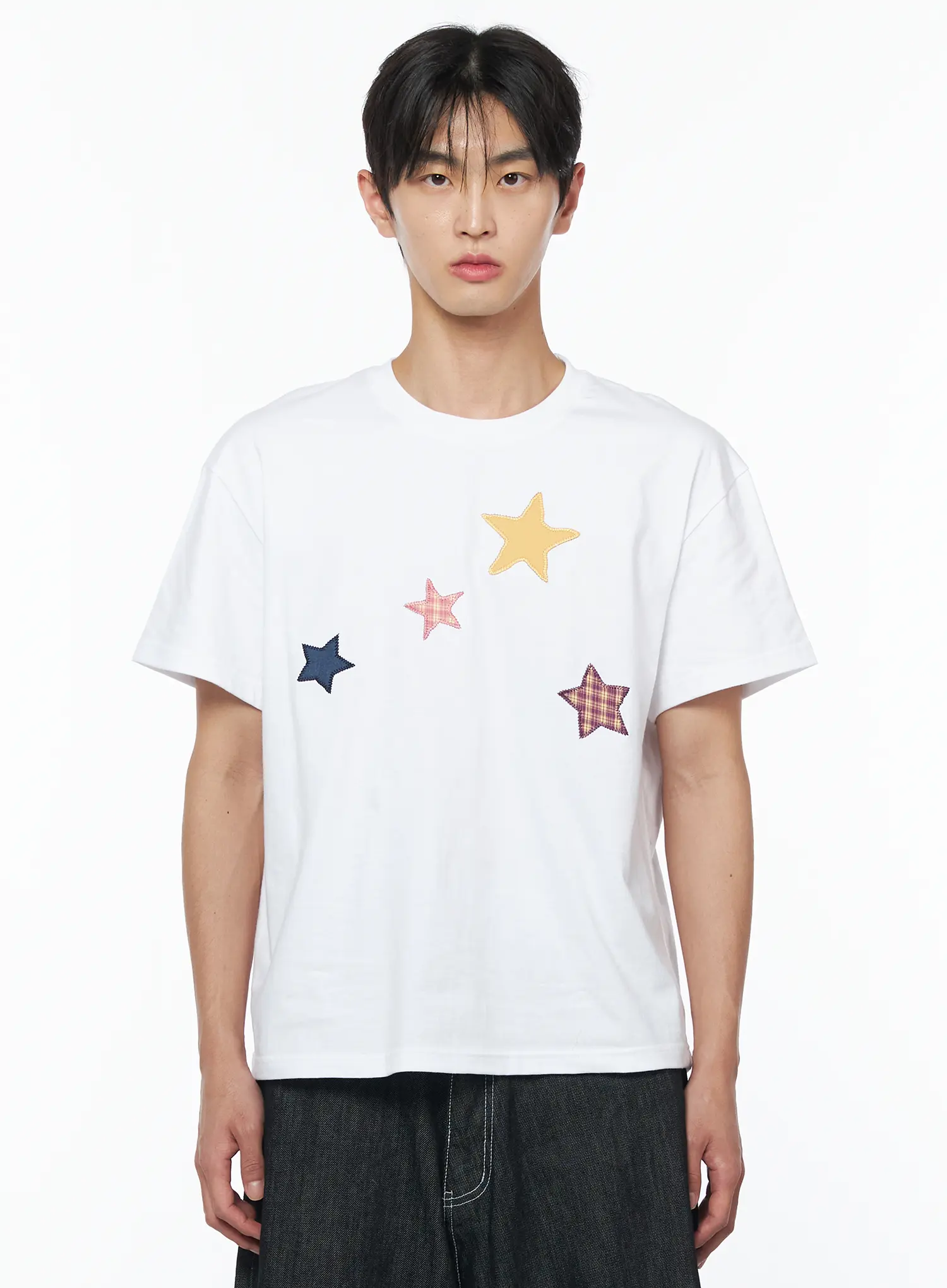 Men's Star Embroidered Basic Tee IU510 - Image 9