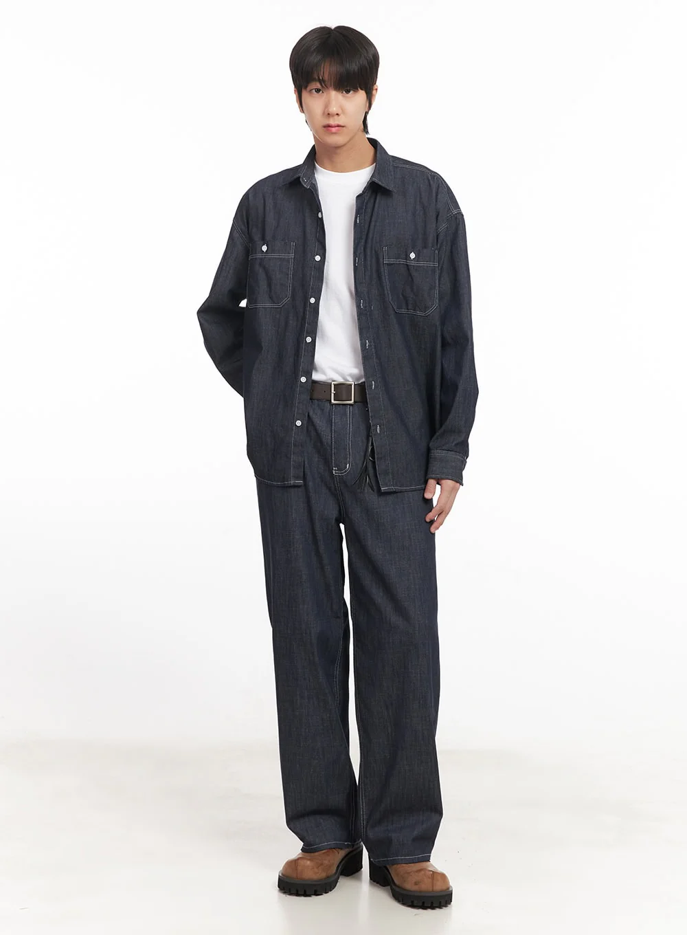 Men's Stitched Button-Up Denim Shirt IA510 - Image 14