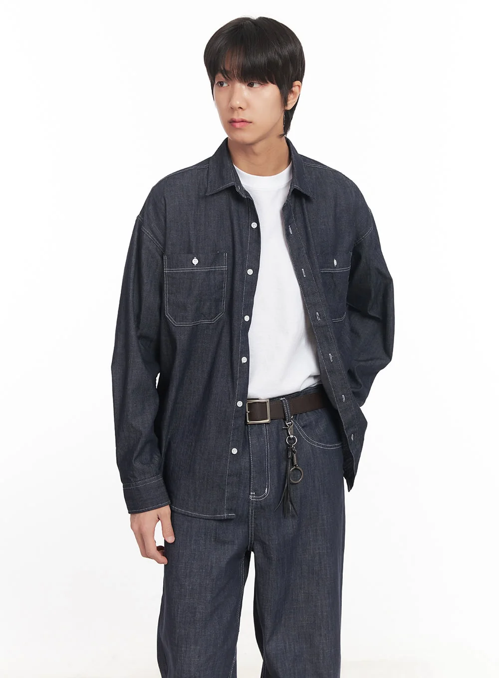 Men's Stitched Button-Up Denim Shirt IA510 - Image 3