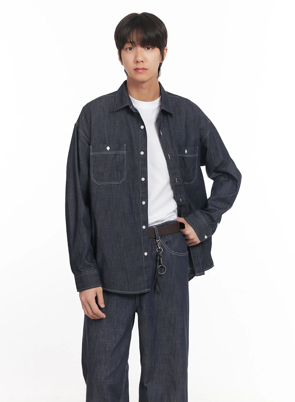 Men's Stitched Button-Up Denim Shirt IA510 - Image 4