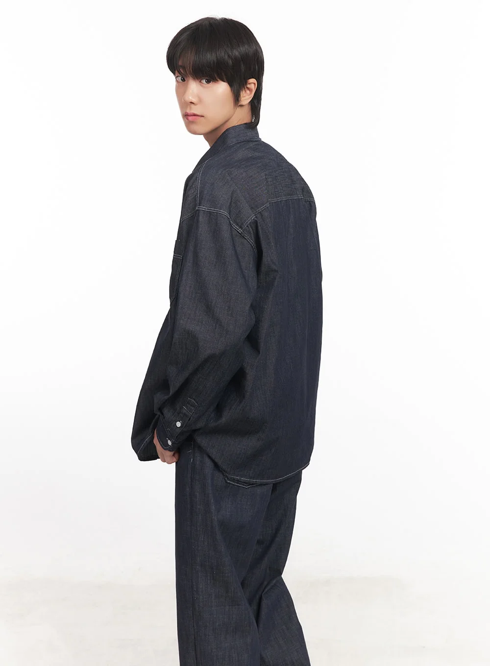 Men's Stitched Button-Up Denim Shirt IA510 - Image 7