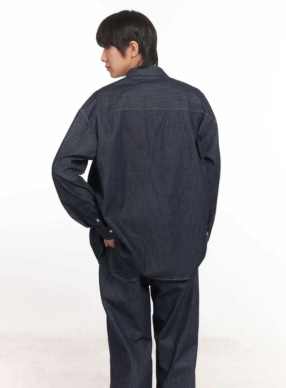 Men's Stitched Button-Up Denim Shirt IA510 - Image 8