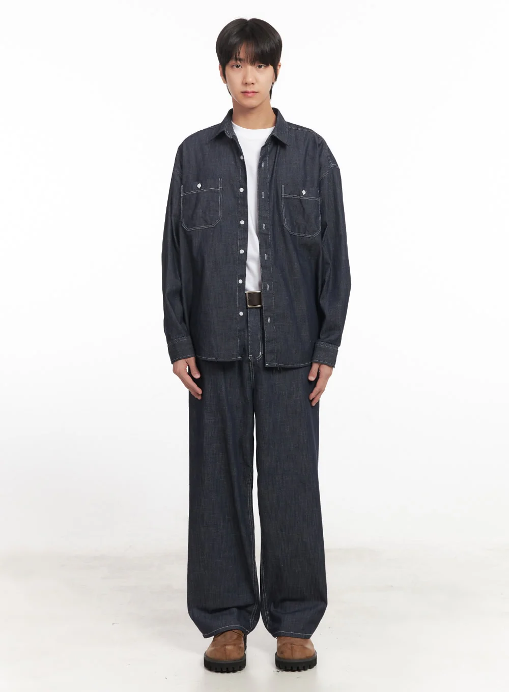 Men's Stitched Button-Up Denim Shirt IA510 - Image 9