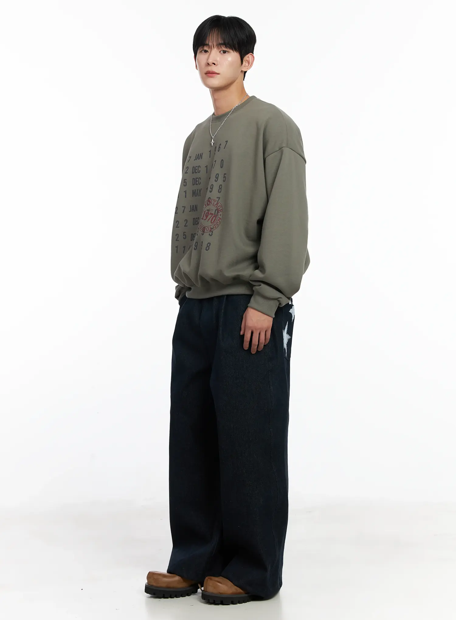 Men's Street Style Lettered Wide Jeans IJ521 - Image 12