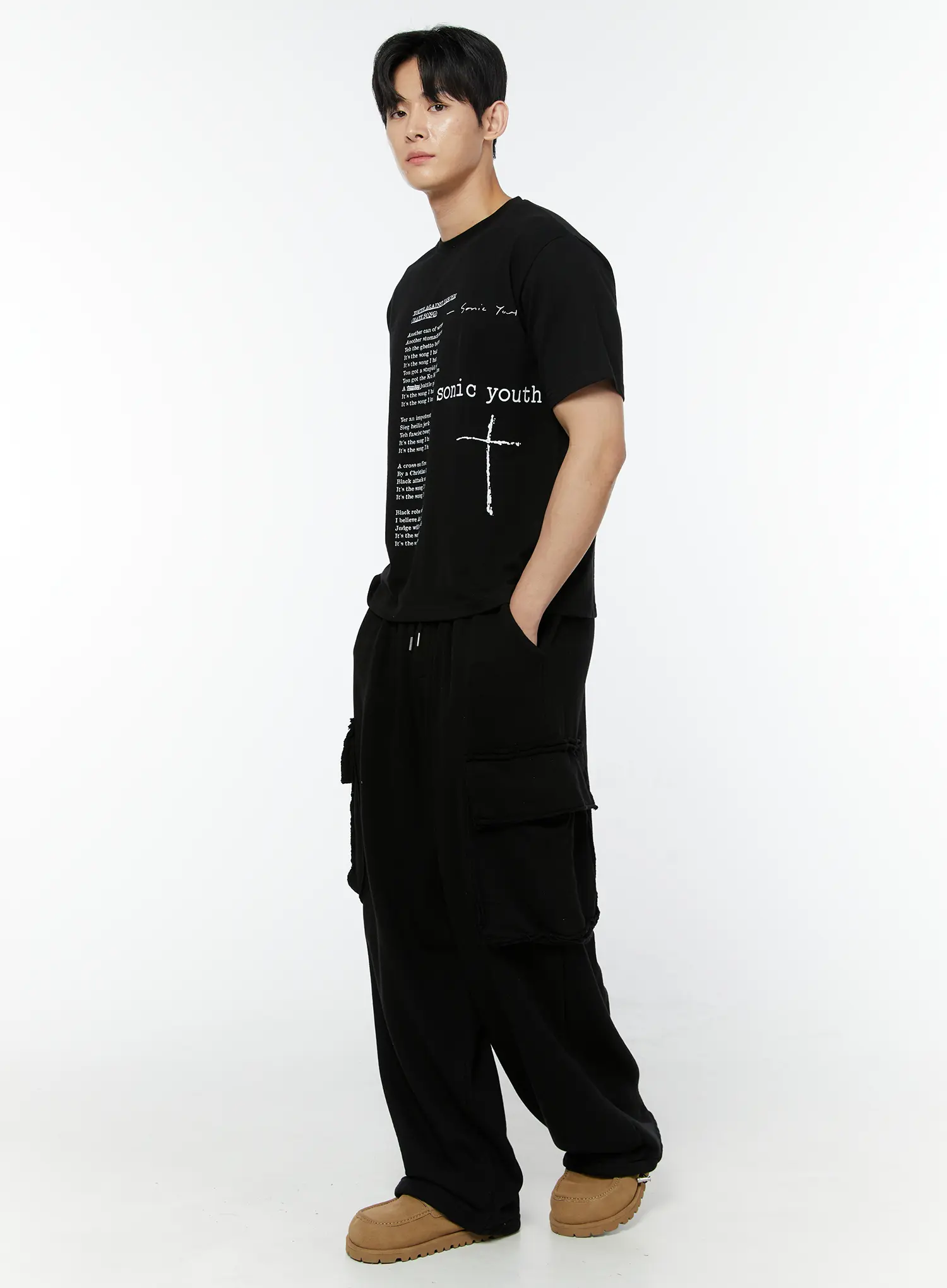 Men's String Baggy Sweatpants (Black) IU508 - Image 2