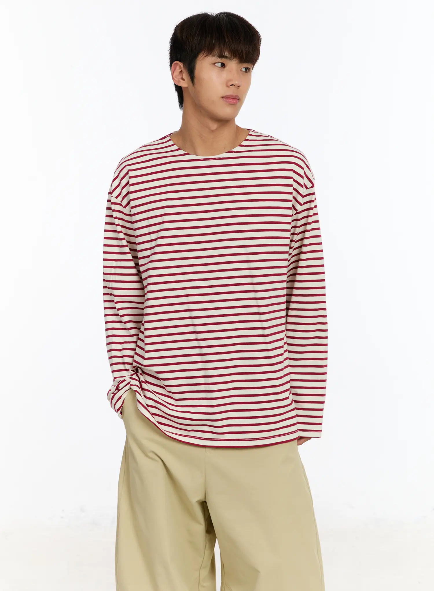 Men's Striped Boat Neck Long Sleeve Tee IM530 - Image 6