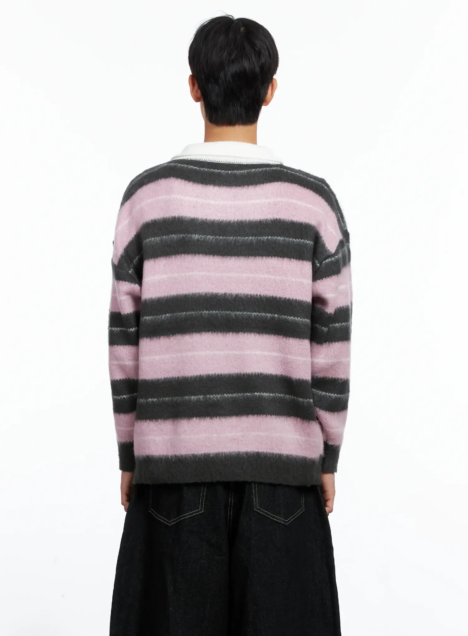 Men's Striped Knit Sweater (Light Pink) IS519 - Image 6