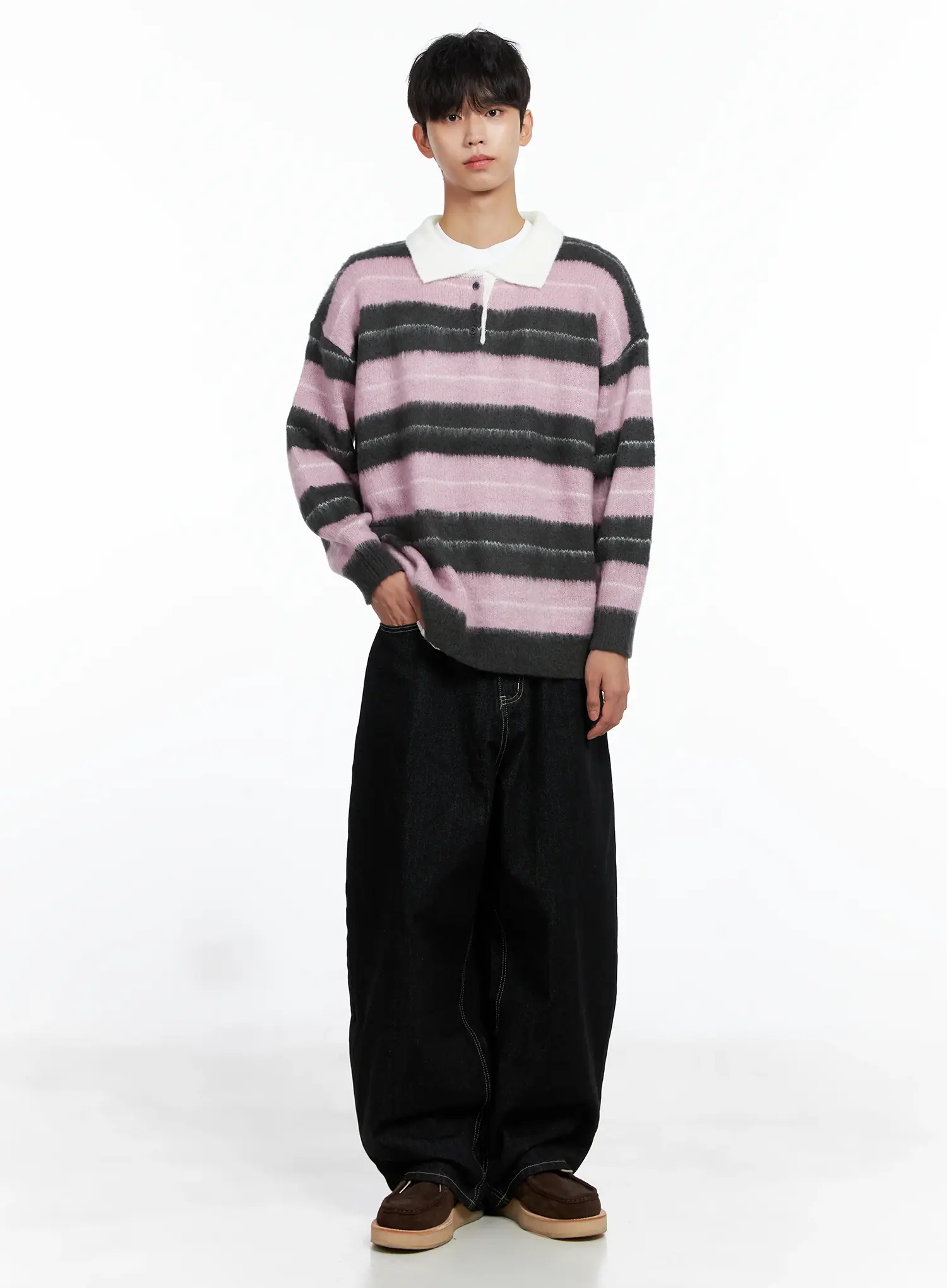 Men's Striped Knit Sweater (Light Pink) IS519 - Image 8