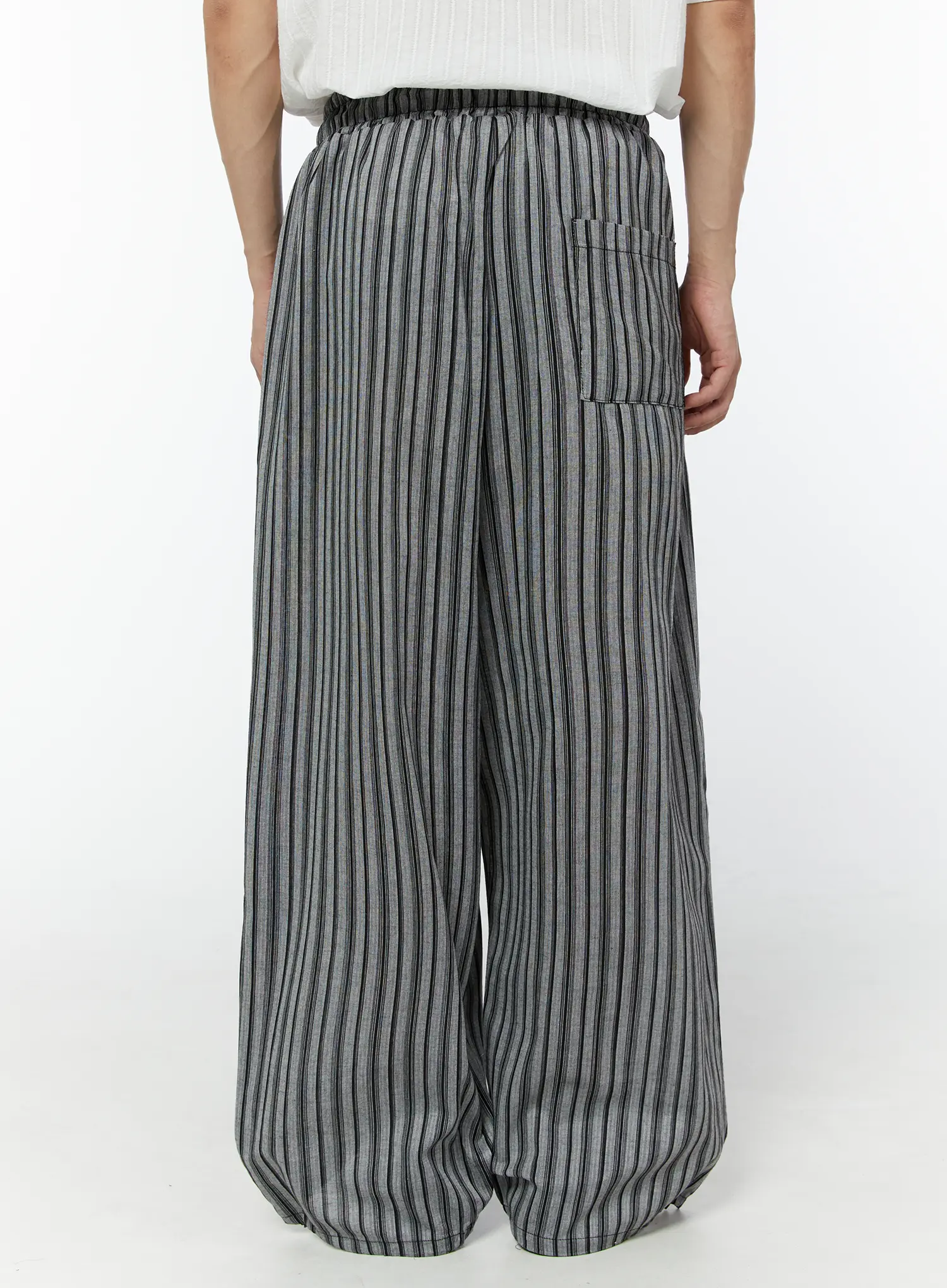 Men's Striped Linen Balloon Fit Pants (Black) IU504 - Image 7