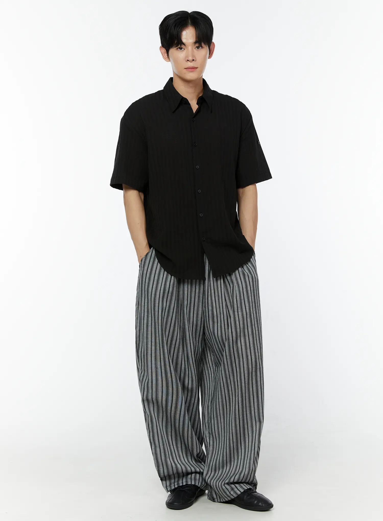 Men's Striped Linen Balloon Fit Pants (Black) IU504 - Image 8