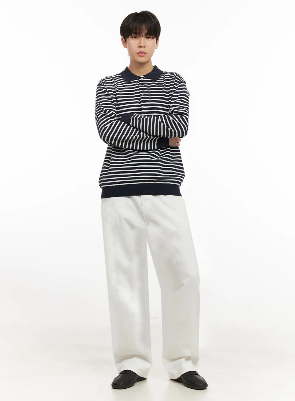 Men's Striped Long Sleeve Polo IJ517 - Image 2