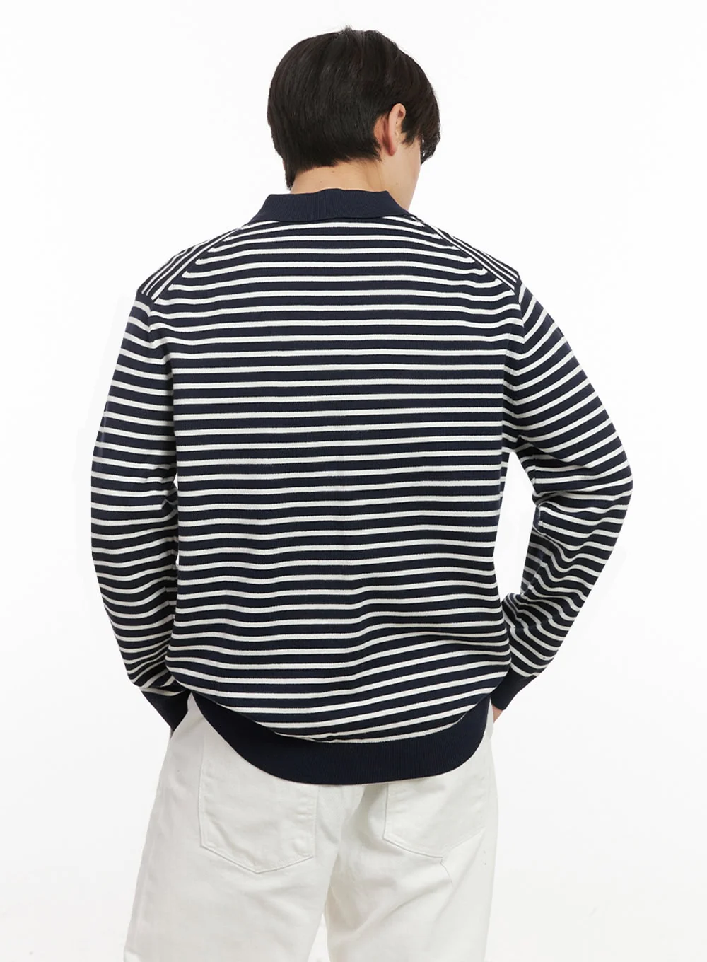 Men's Striped Long Sleeve Polo IJ517 - Image 6