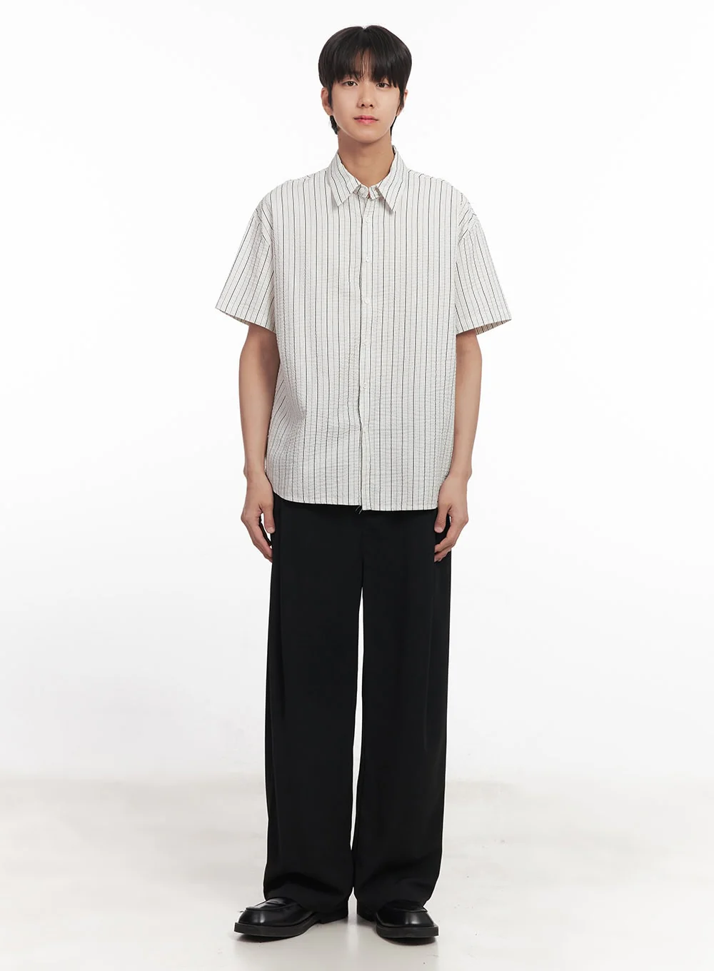 Men's Striped Loose-Fit Collared Shirt IA510 - Image 11