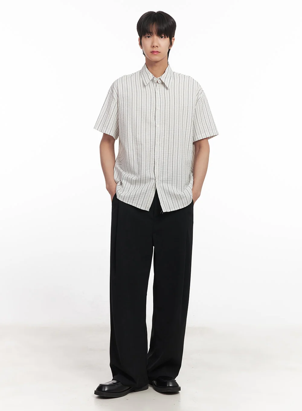Men's Striped Loose-Fit Collared Shirt IA510 - Image 12