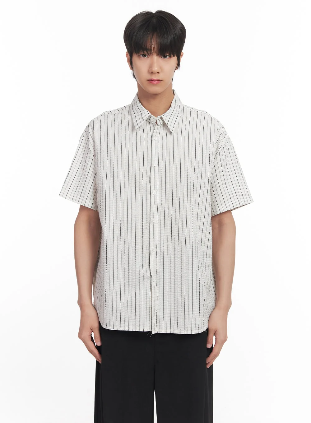 Men's Striped Loose-Fit Collared Shirt IA510 - Image 13