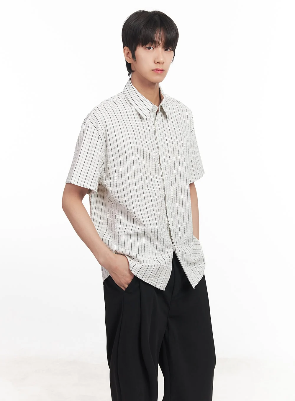 Men's Striped Loose-Fit Collared Shirt IA510 - Image 5