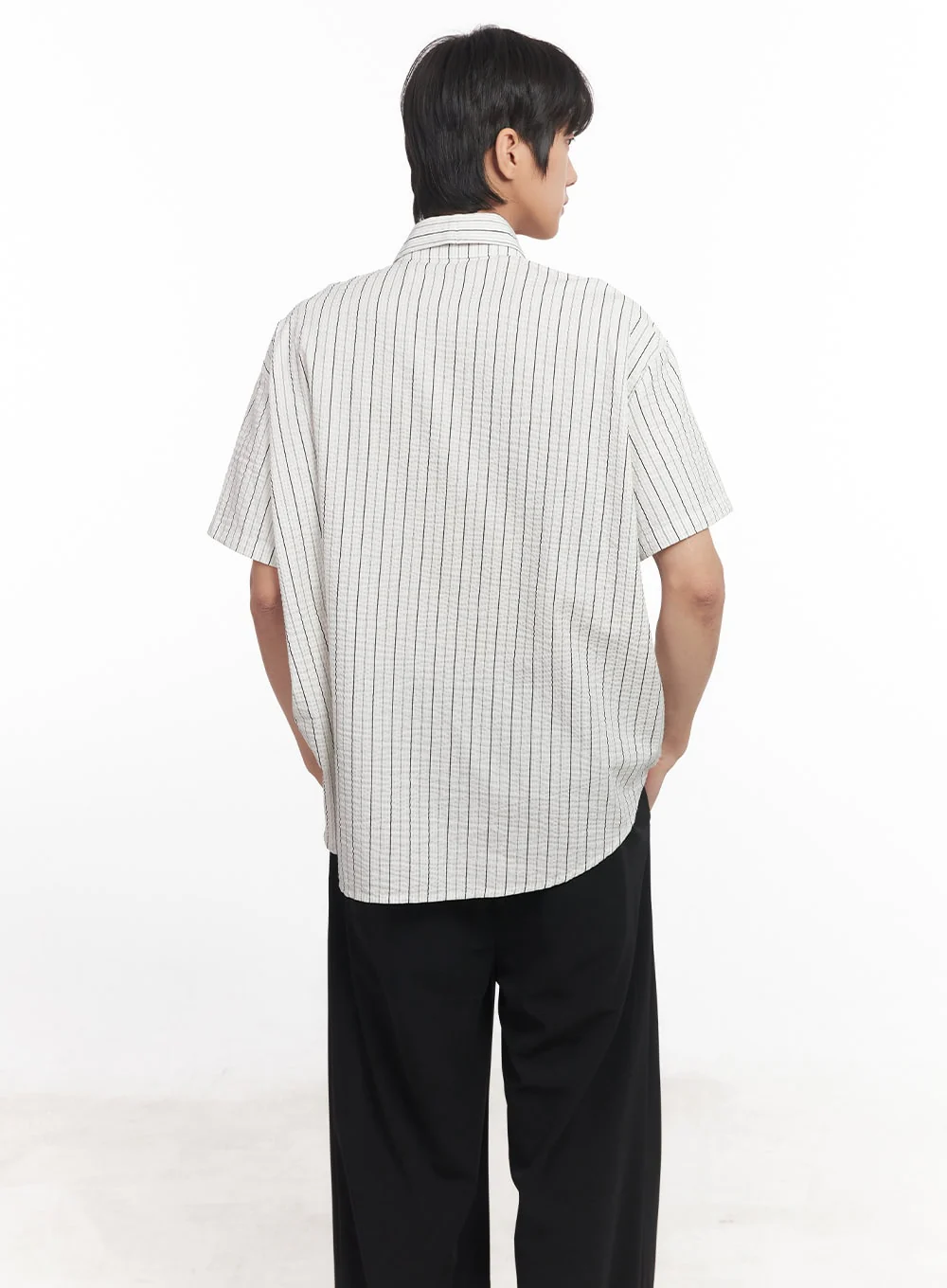 Men's Striped Loose-Fit Collared Shirt IA510 - Image 7