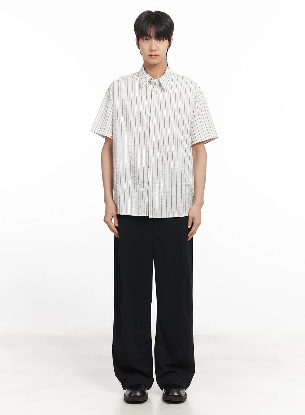 Men's Striped Loose-Fit Collared Shirt IA510 - Image 8