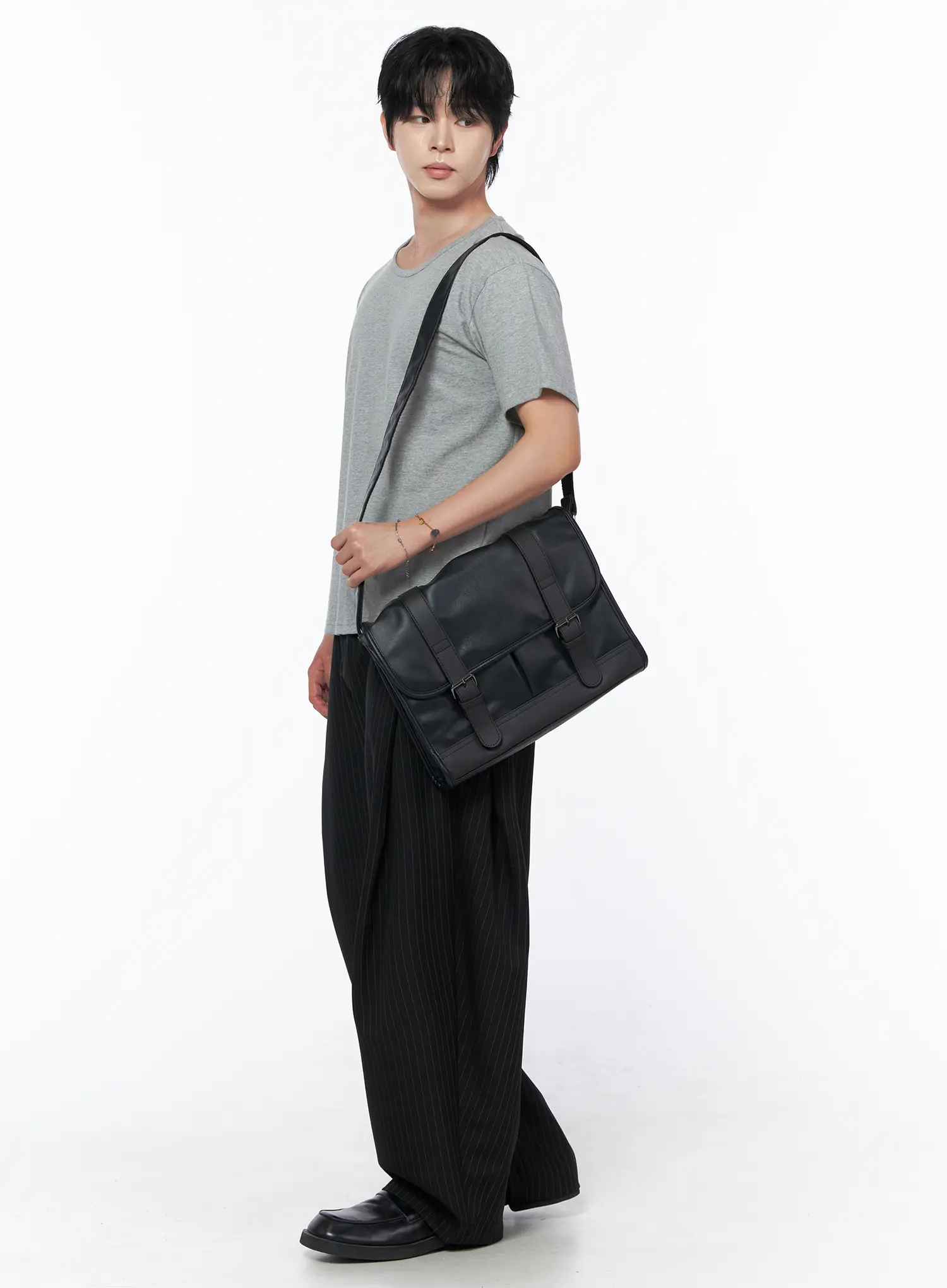 Men's Striped Pintuck Wide Pants IU523 - Image 3
