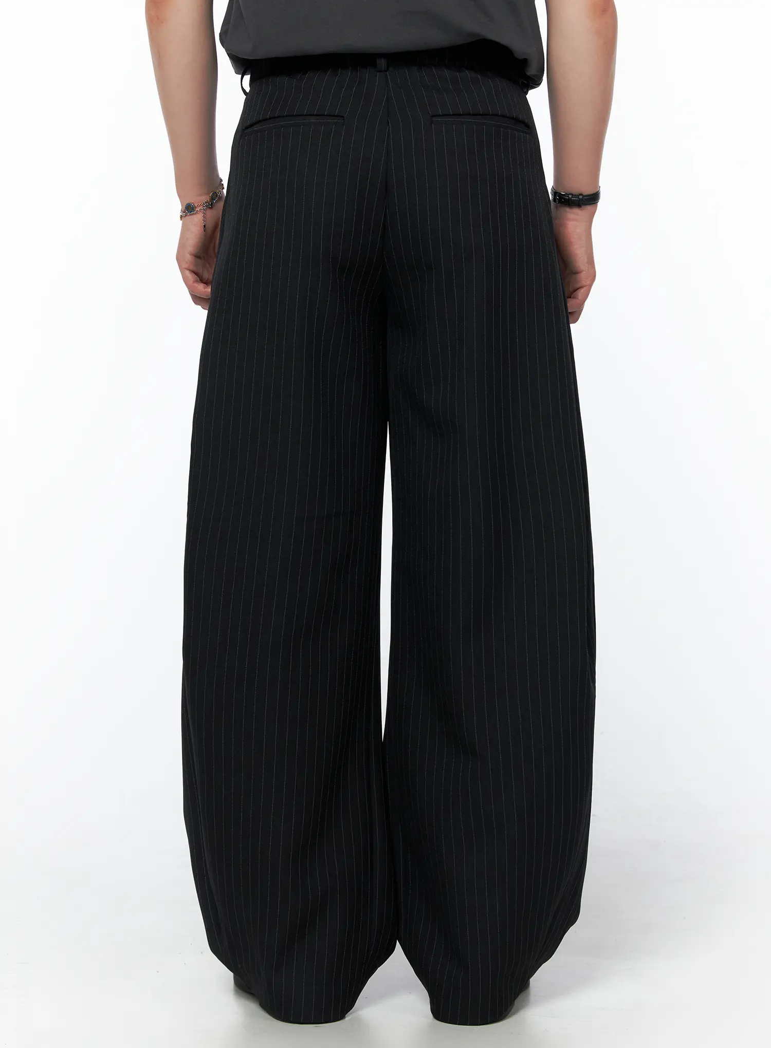 Men's Striped Pintuck Wide Pants IU523 - Image 7