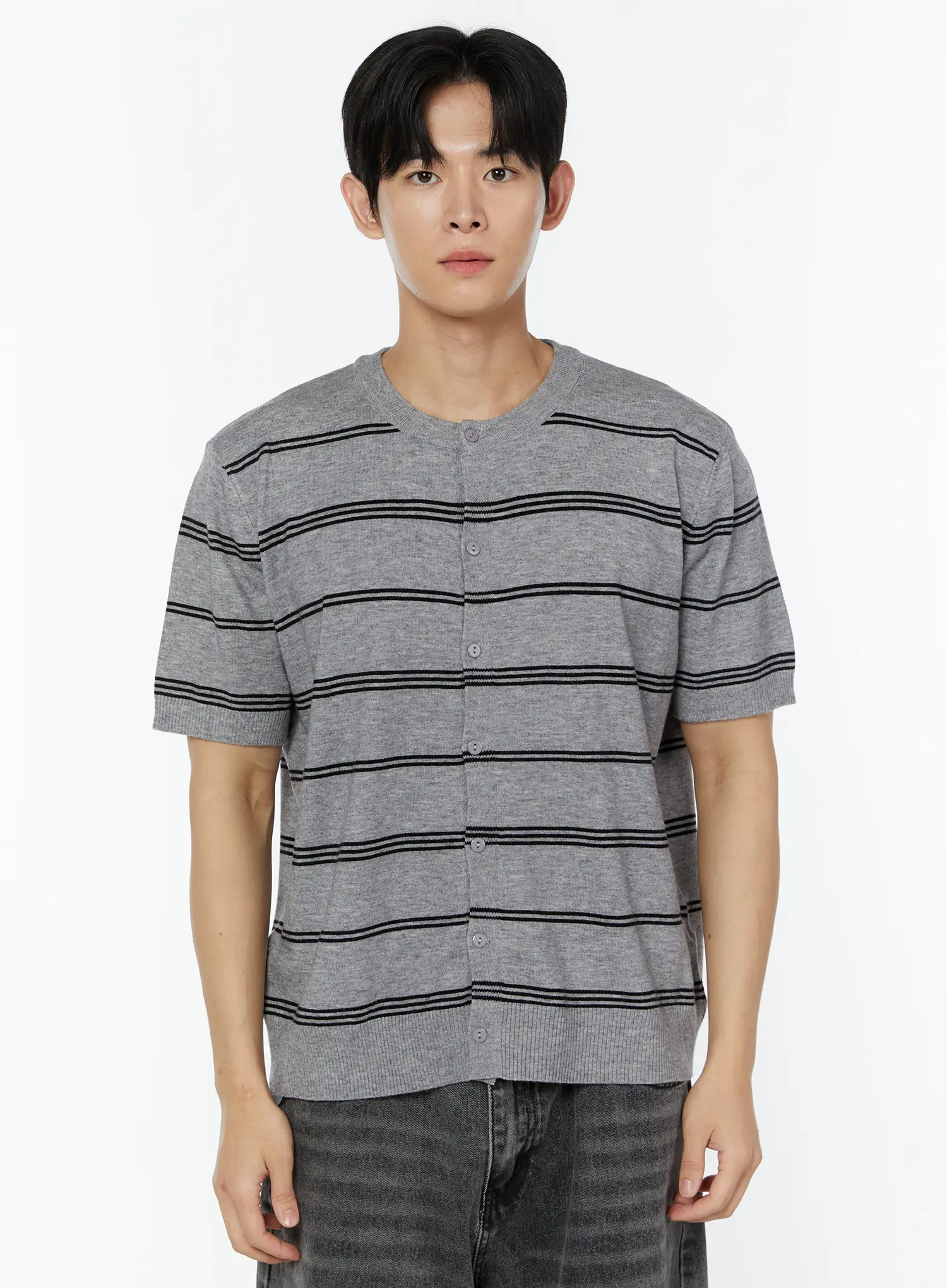 Men's Striped Short Sleeve Cardigan IU504 - Image 10