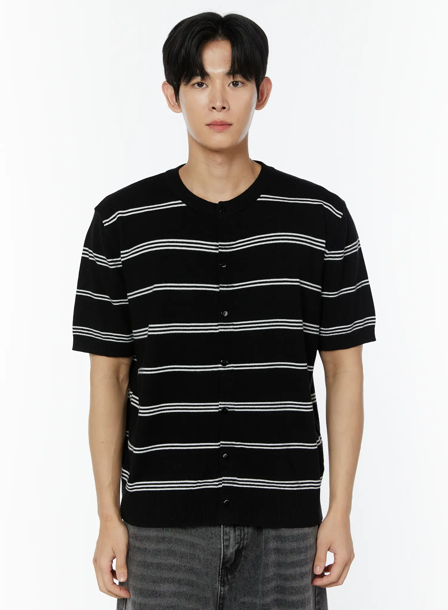 Men's Striped Short Sleeve Cardigan IU504 - Image 11