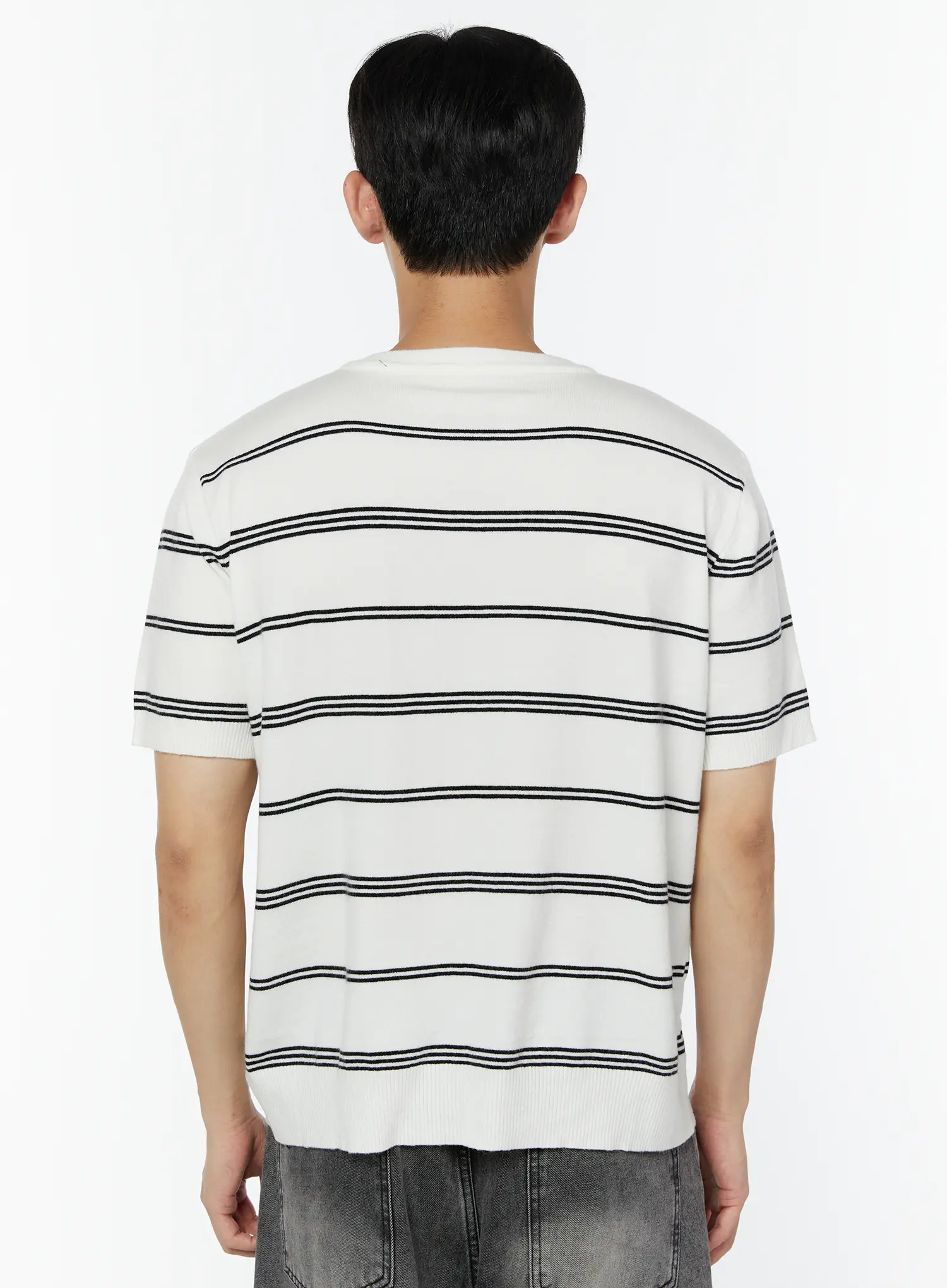 Men's Striped Short Sleeve Cardigan IU504 - Image 5