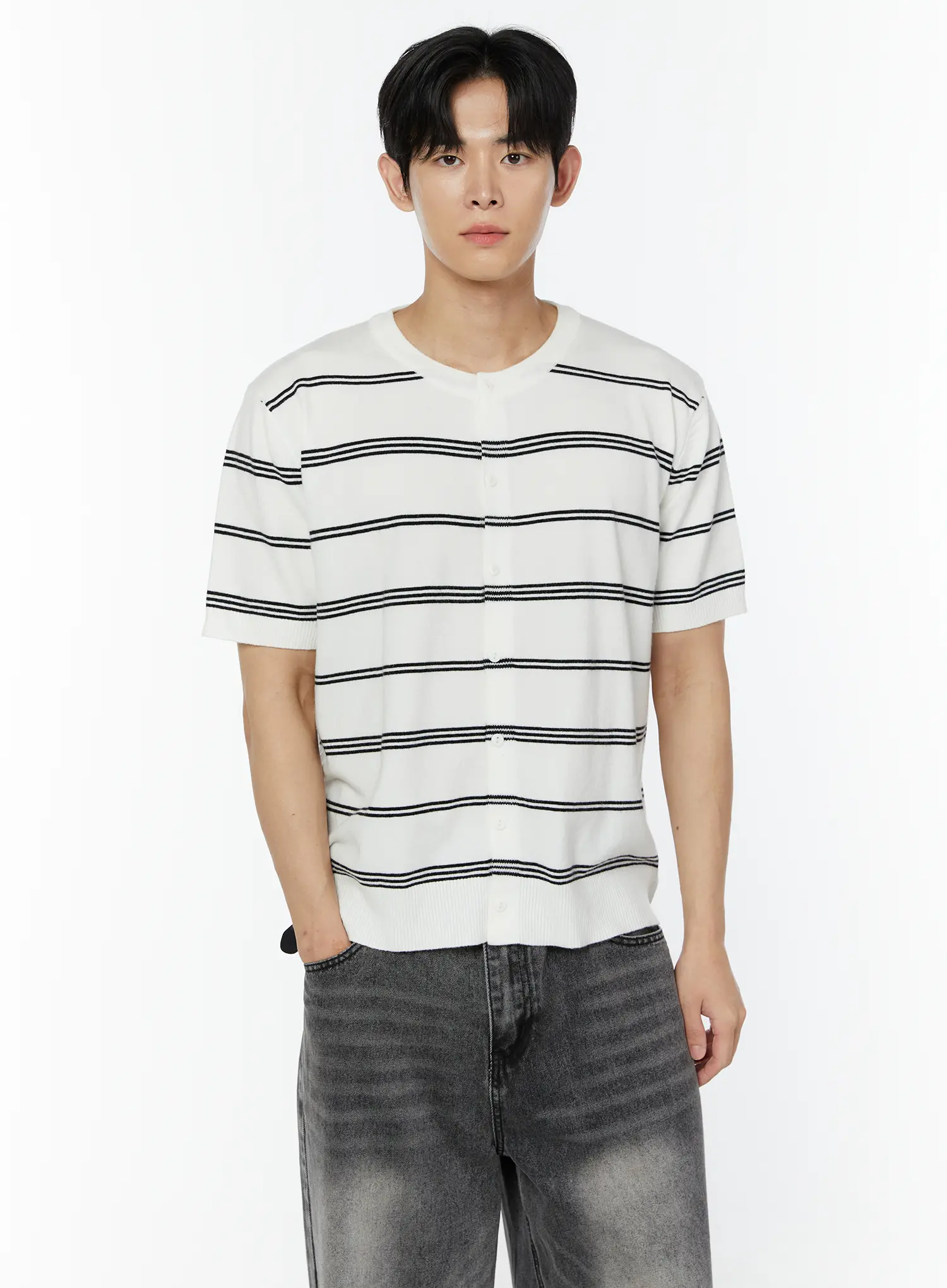 Men's Striped Short Sleeve Cardigan IU504 - Image 6