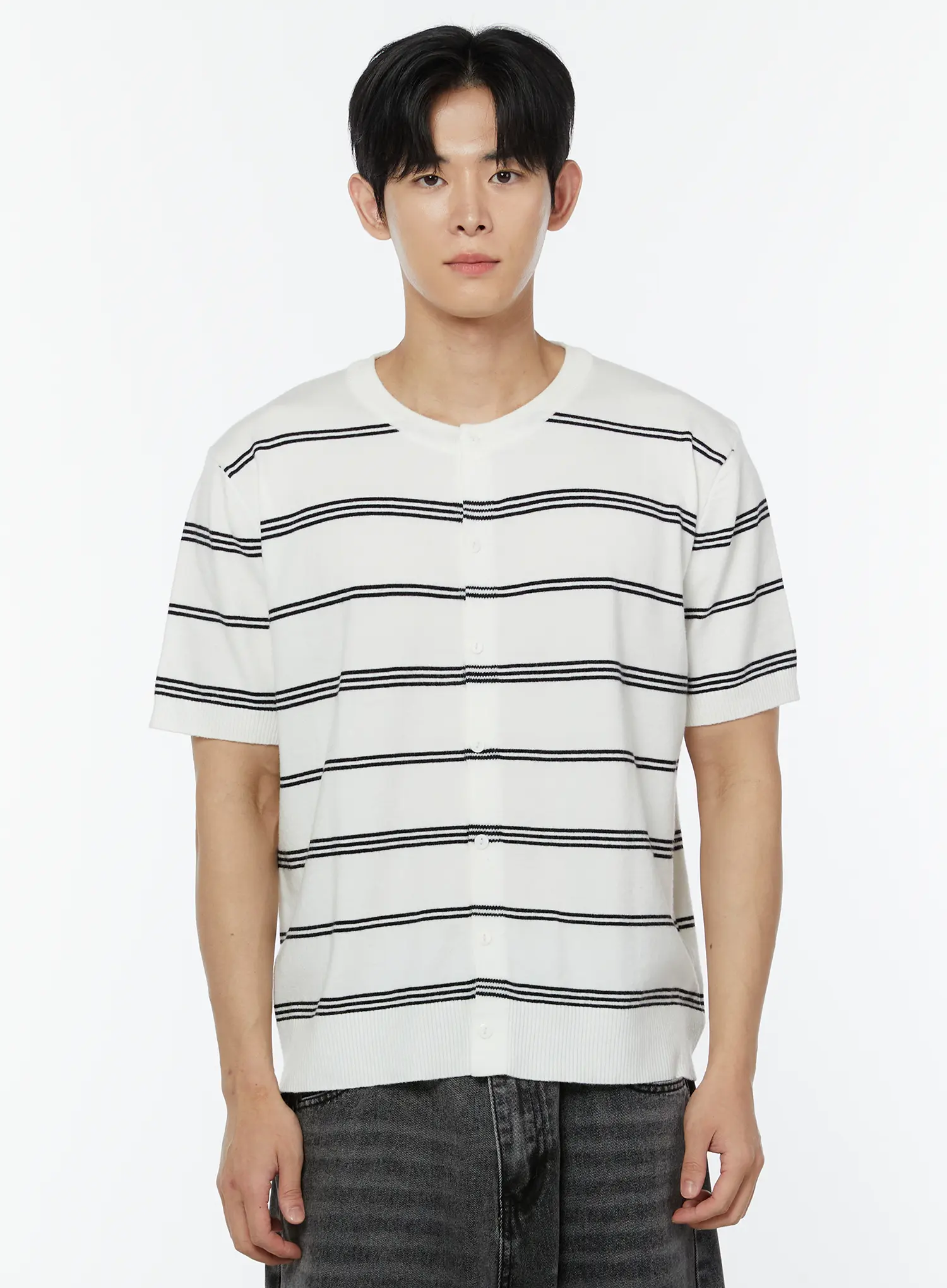 Men's Striped Short Sleeve Cardigan IU504 - Image 8