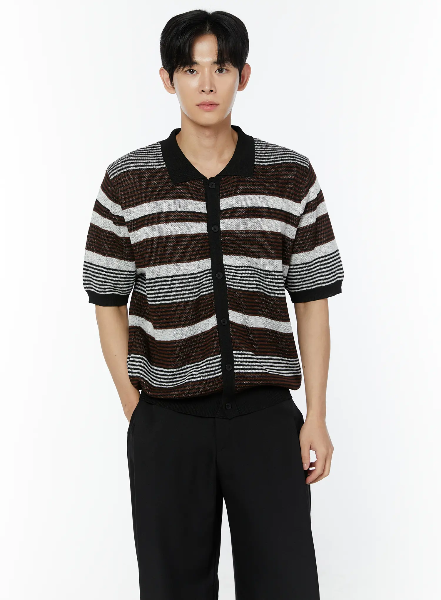 Men's Striped Short Sleeve Cardigan IU508
