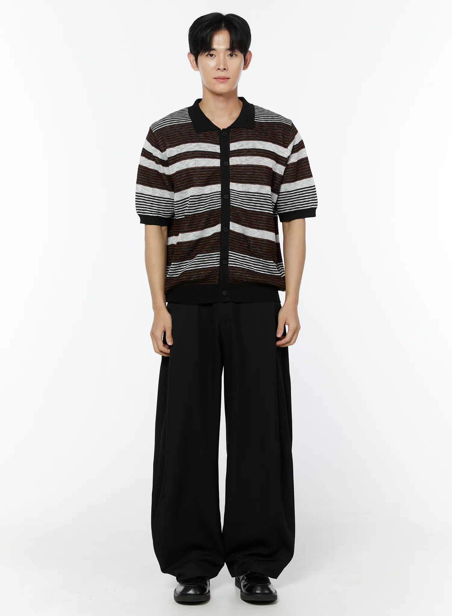 Men's Striped Short Sleeve Cardigan IU508 - Image 3