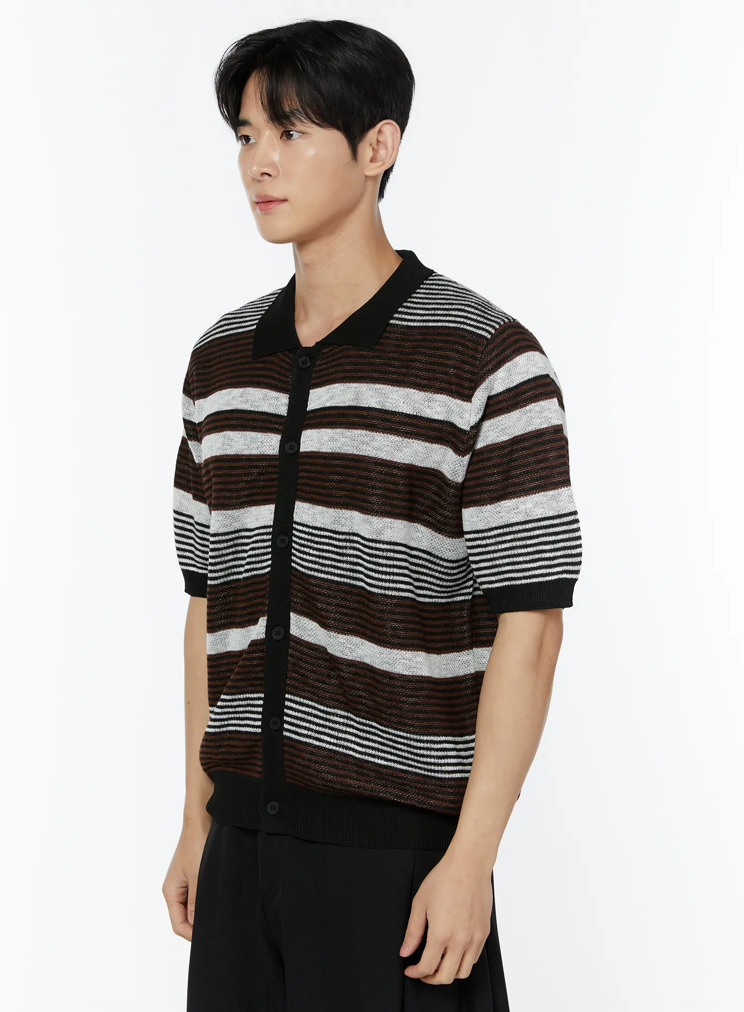 Men's Striped Short Sleeve Cardigan IU508 - Image 4