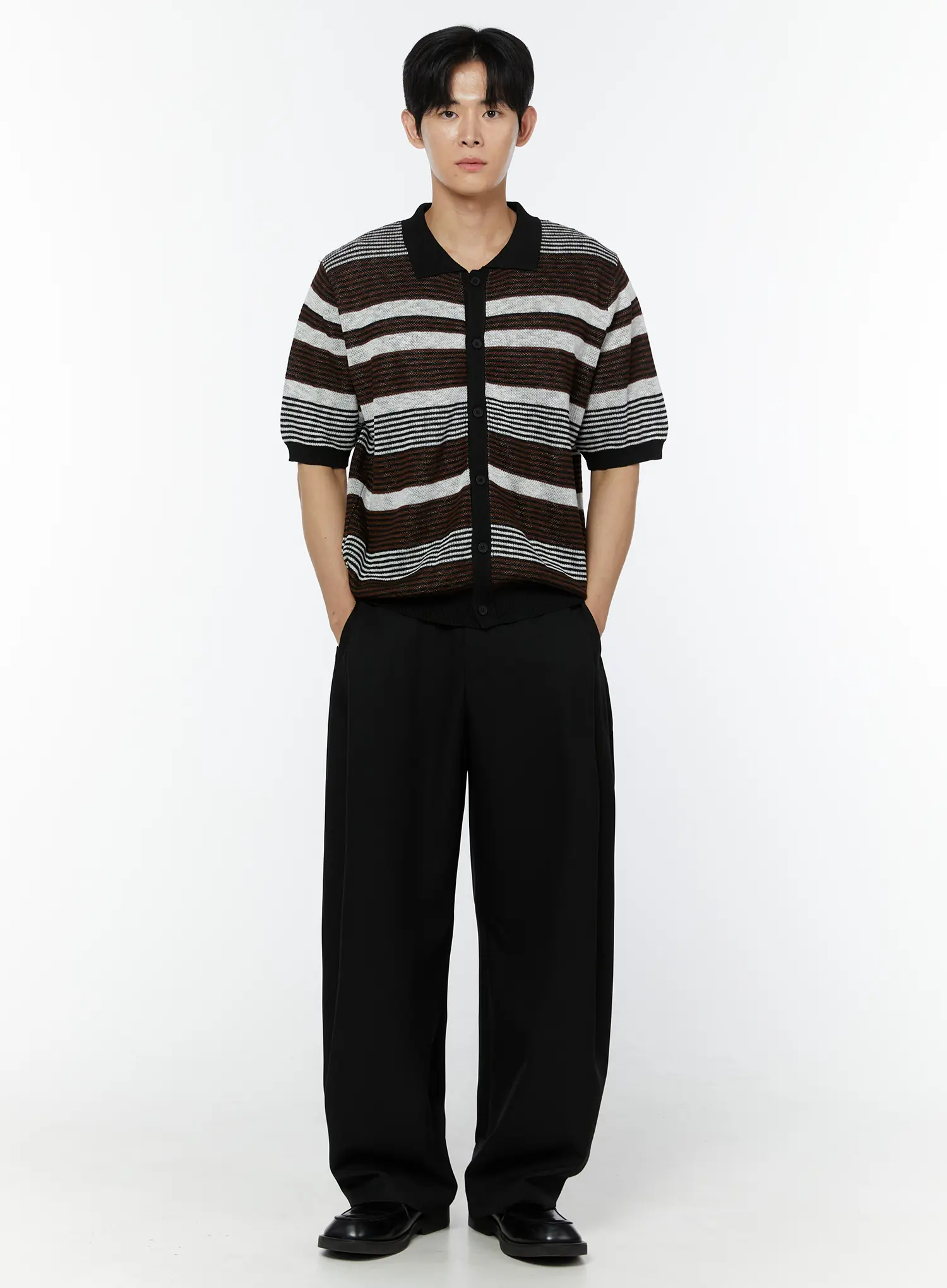 Men's Striped Short Sleeve Cardigan IU508 - Image 6