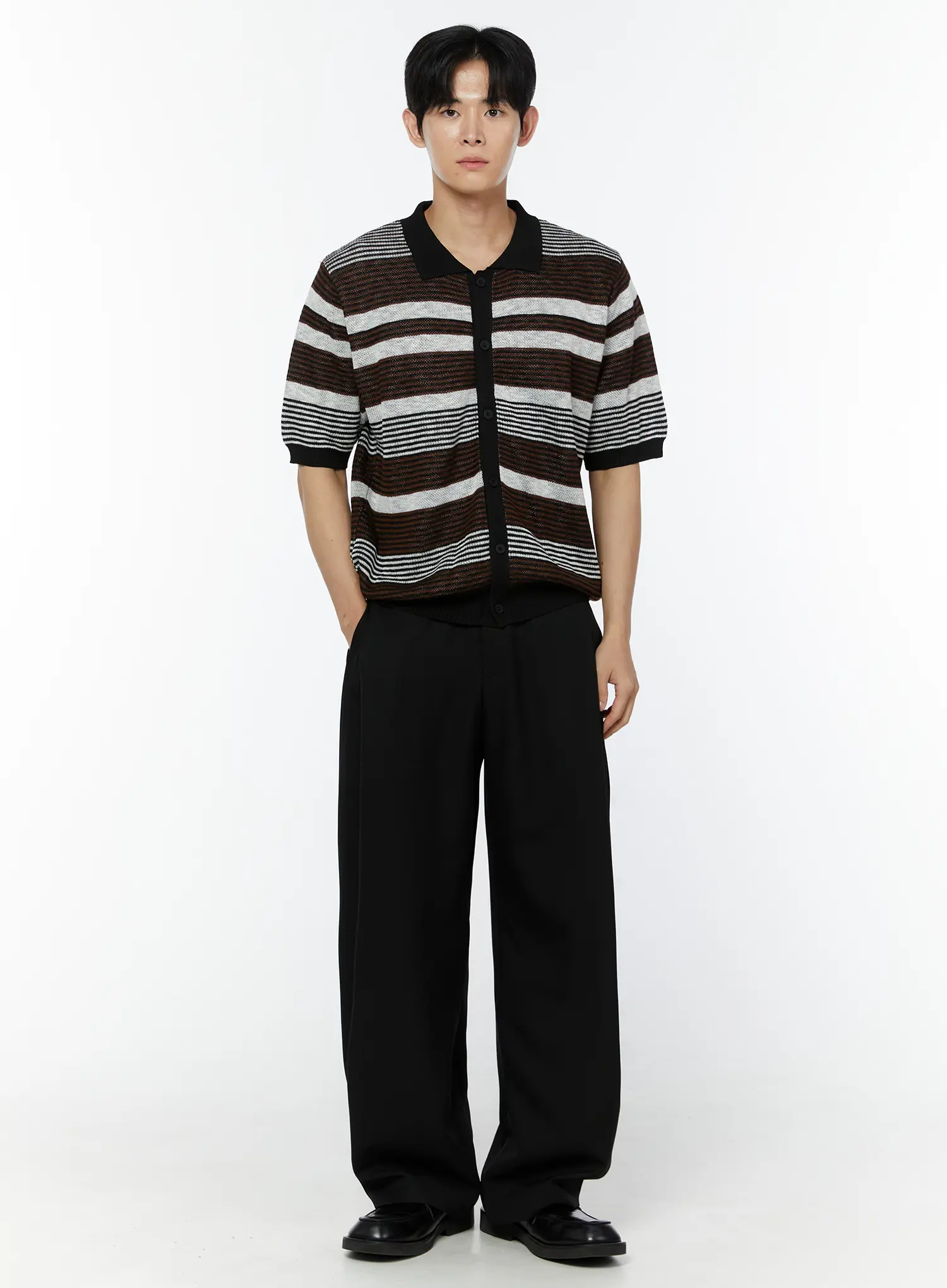 Men's Striped Short Sleeve Cardigan IU508 - Image 7
