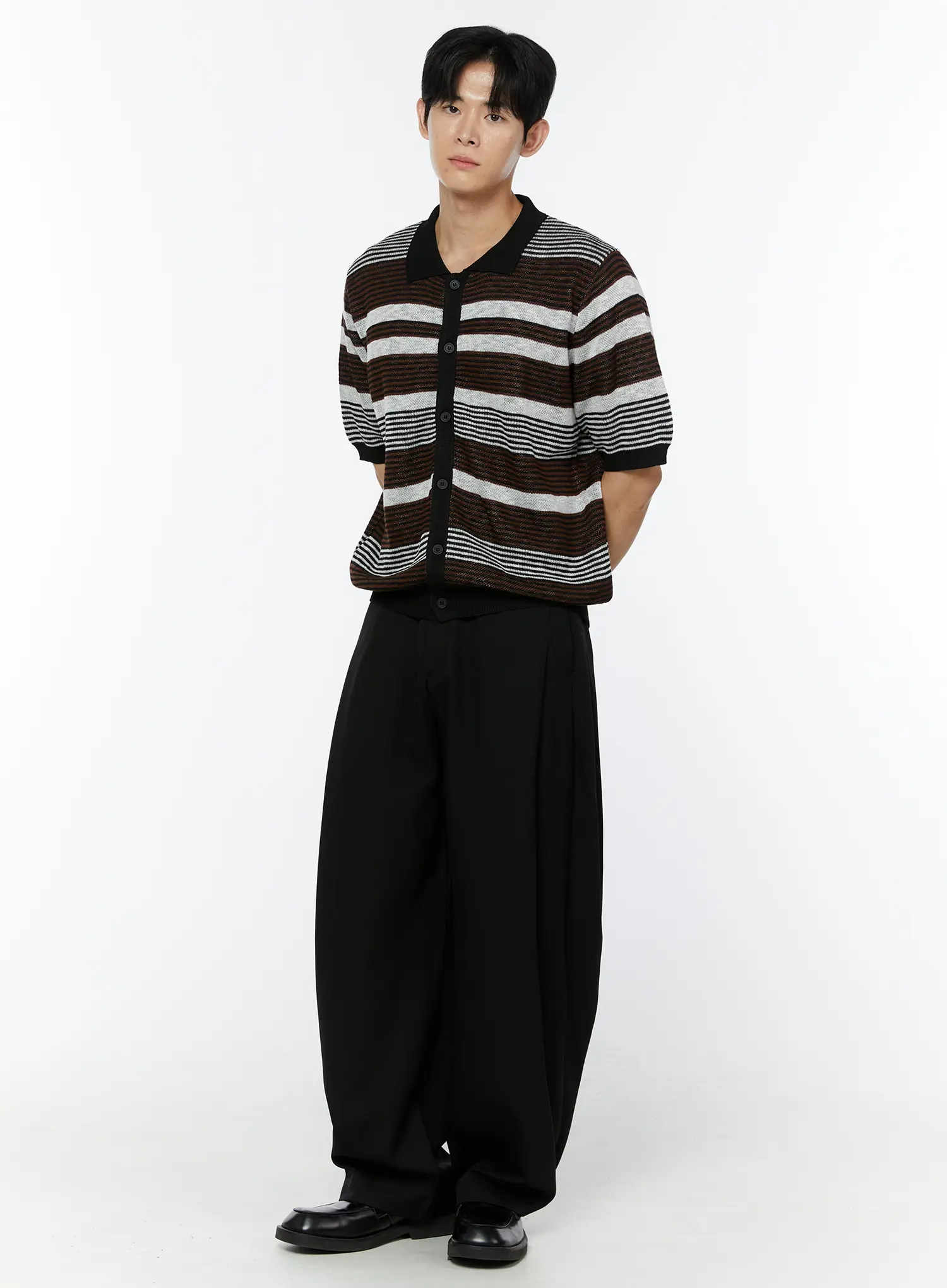 Men's Striped Short Sleeve Cardigan IU508 - Image 8