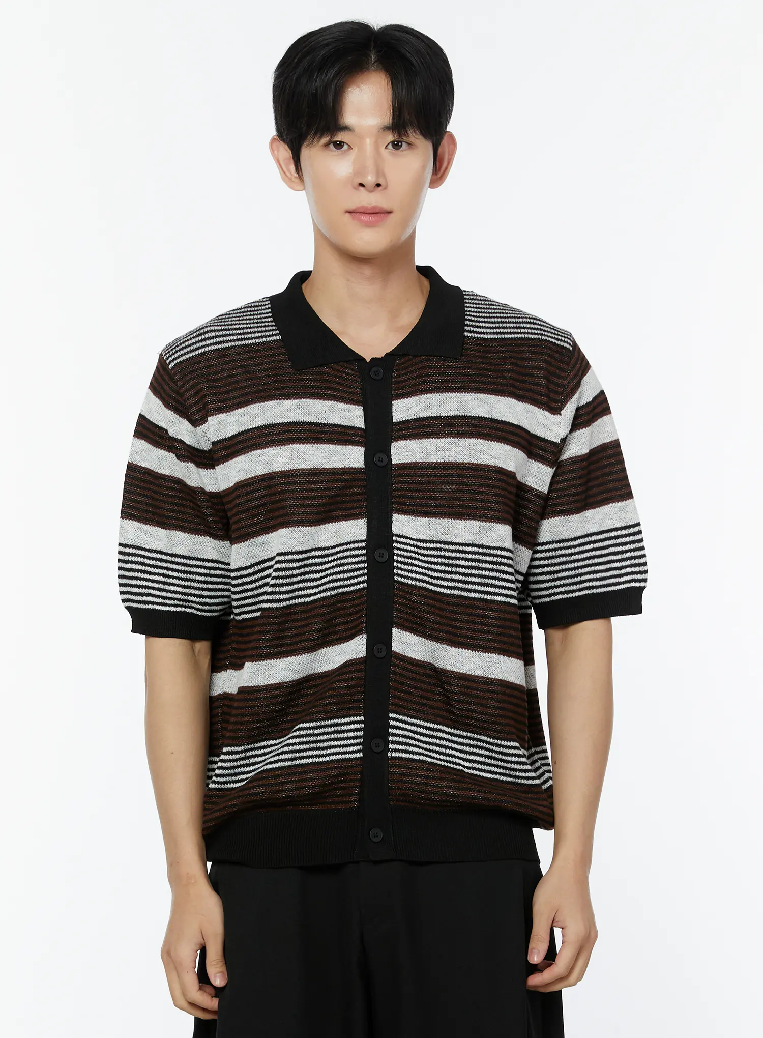 Men's Striped Short Sleeve Cardigan IU508 - Image 9