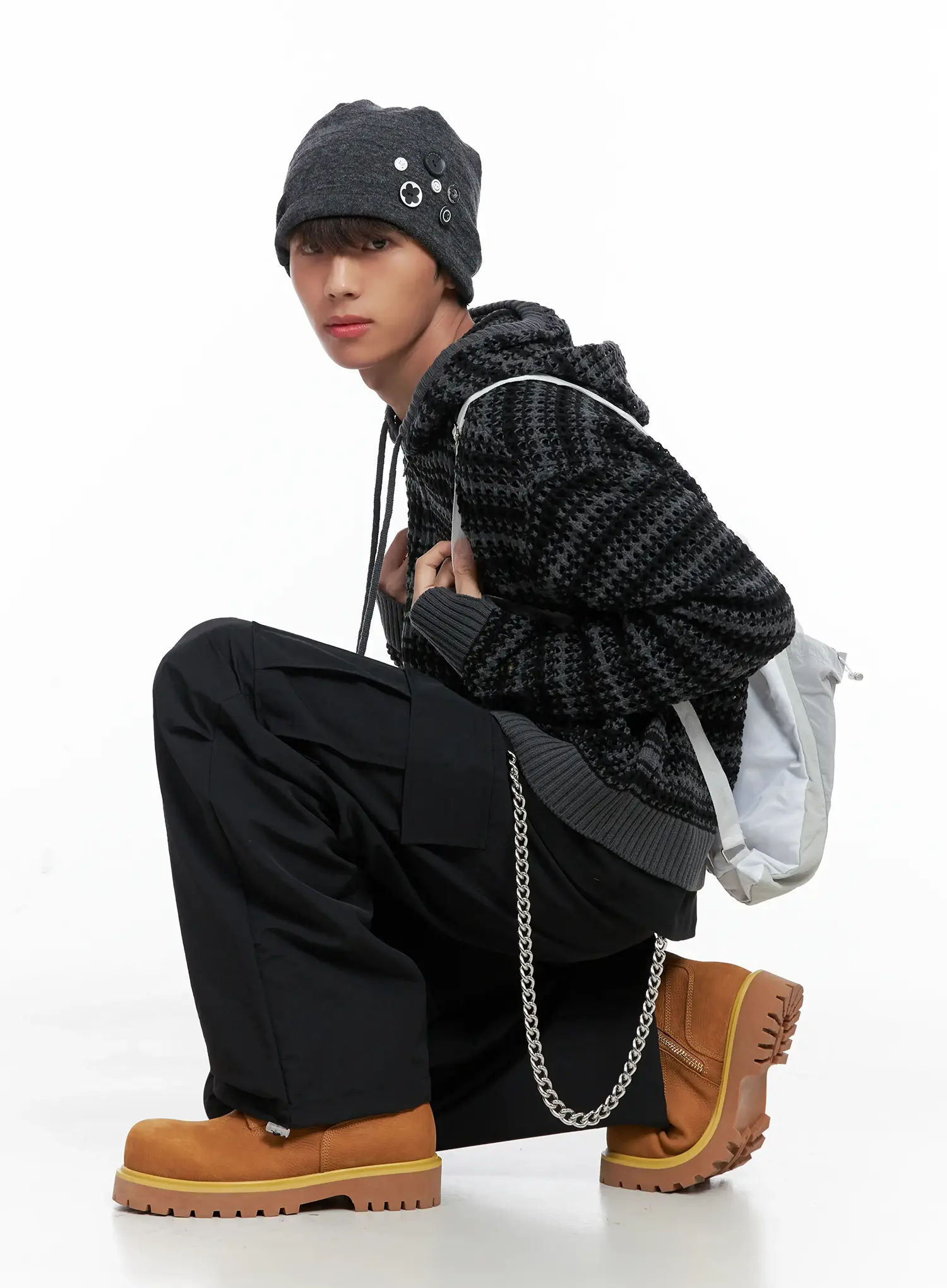 Men's Striped Textured Double Zip-Up Hoodie IO506 - Image 2
