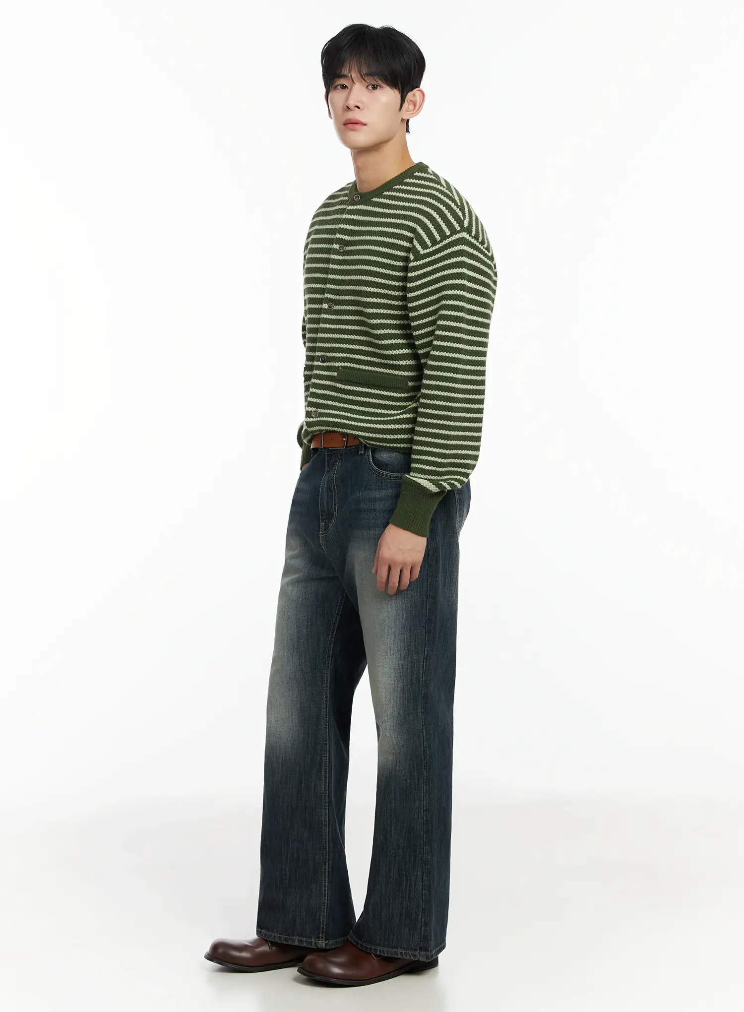 Men's Striped Waffle Knit Cardigan IF517 - Image 2