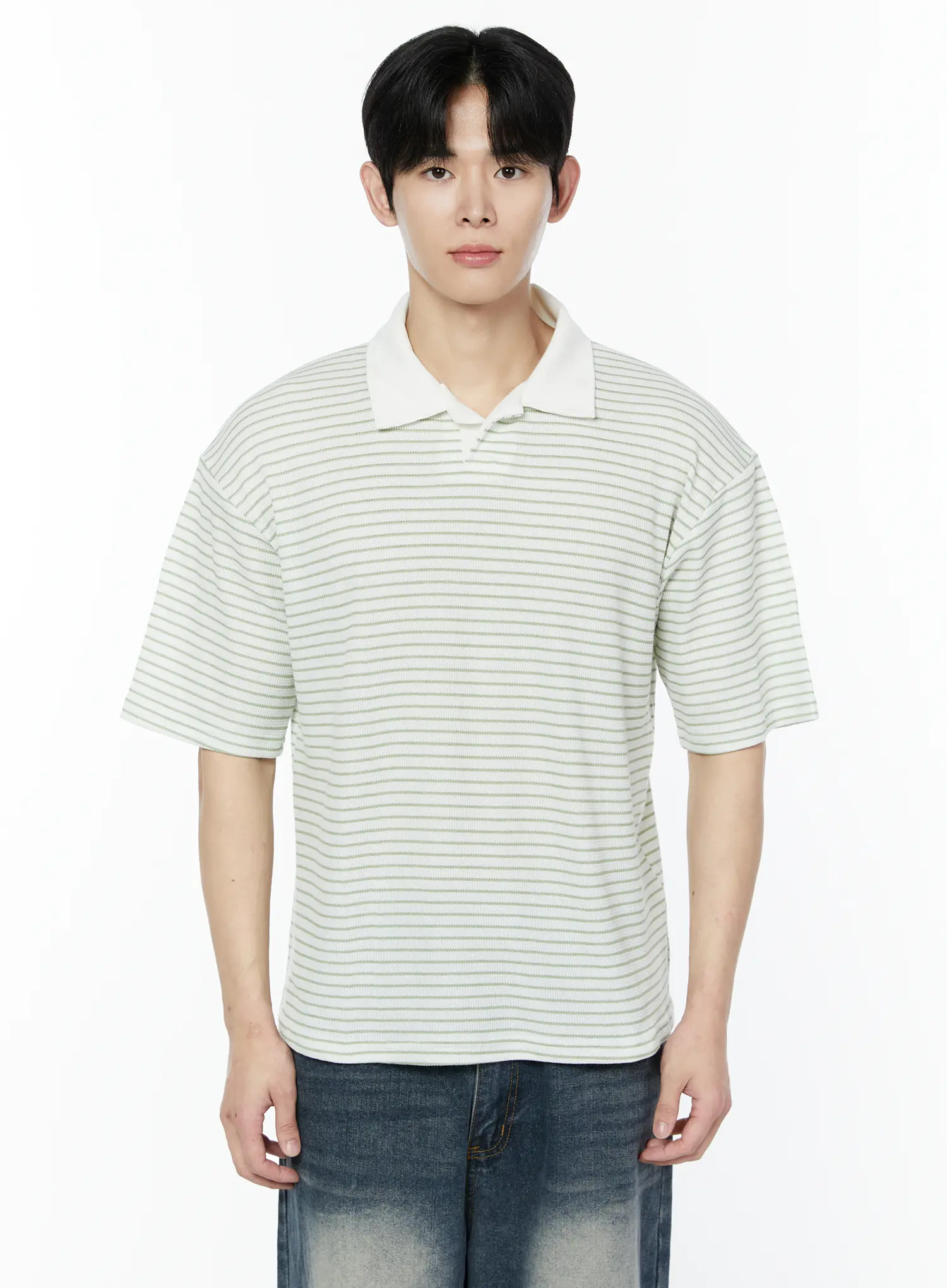 Men's Striped Waffle Knit Polo Shirt IA530 - Image 10