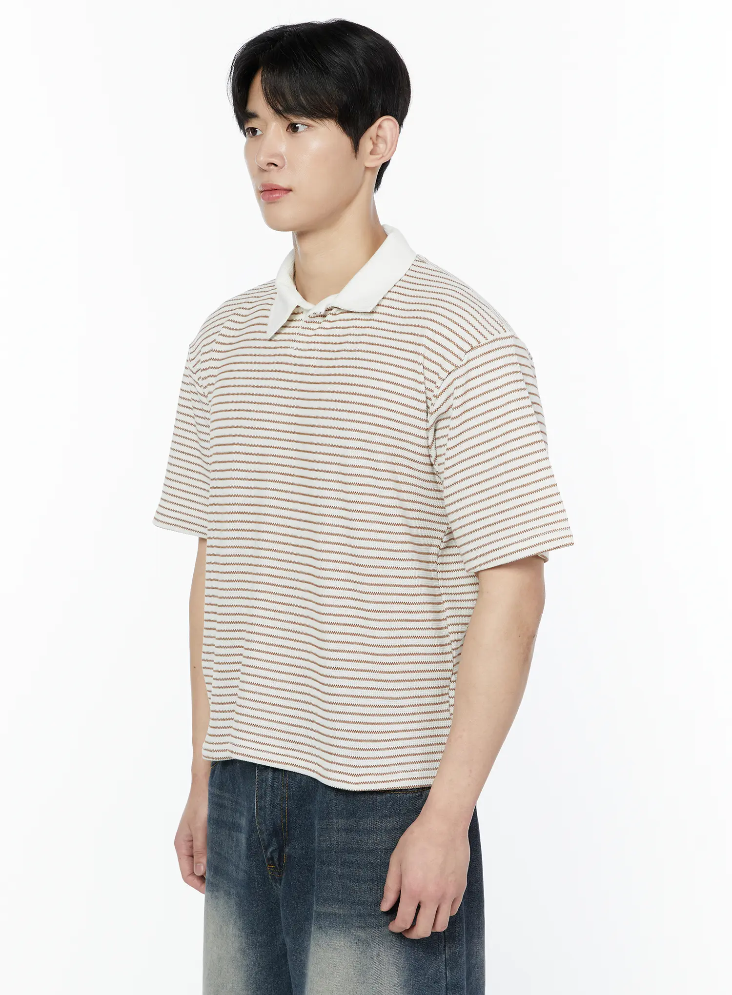 Men's Striped Waffle Knit Polo Shirt IA530 - Image 4