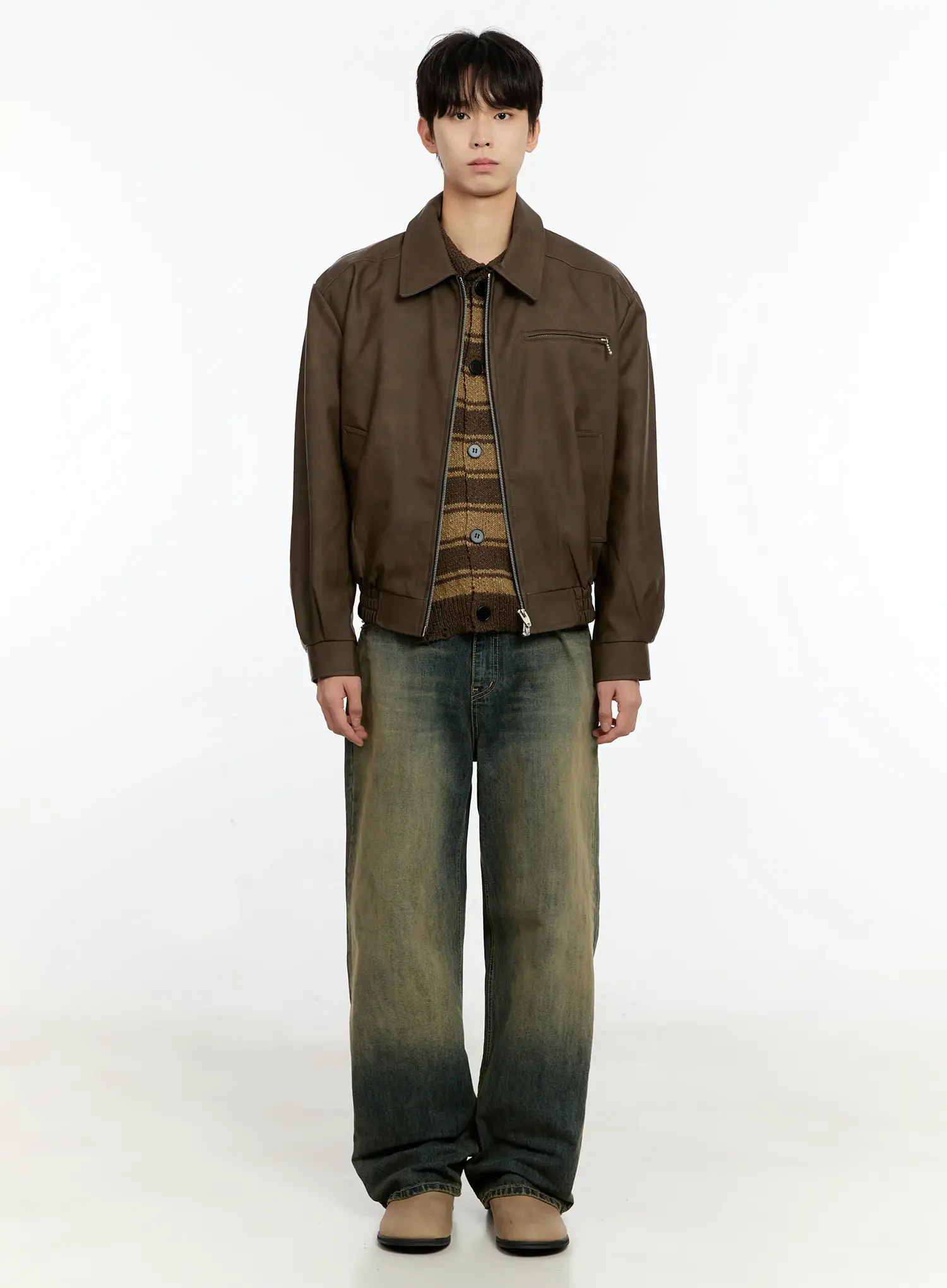 Men's Textured Faux Leather Jacket IN503 - Image 3