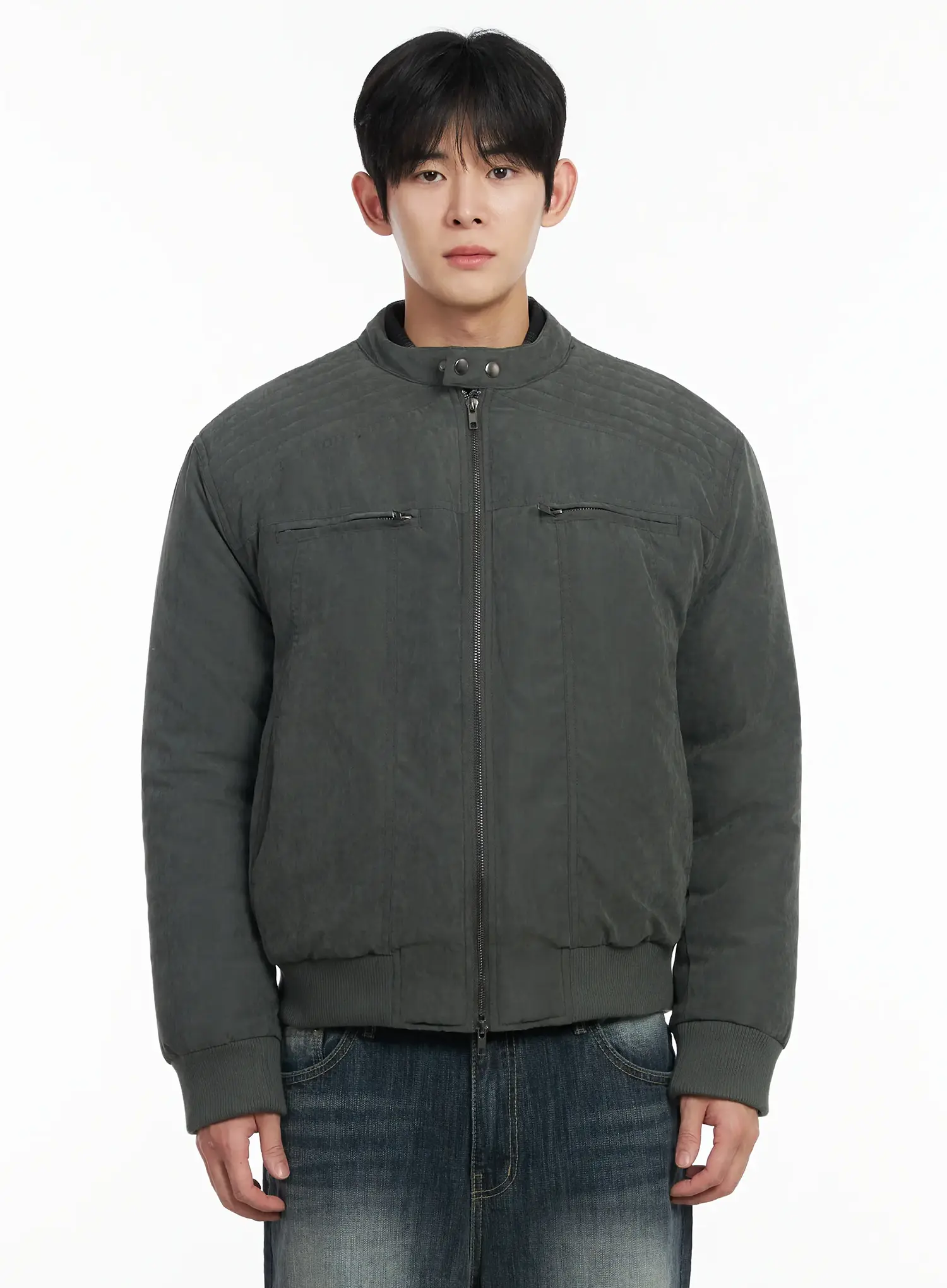 Men's Two -Way Zipper Biker Jacket (Dark Green) IF517 - Image 10