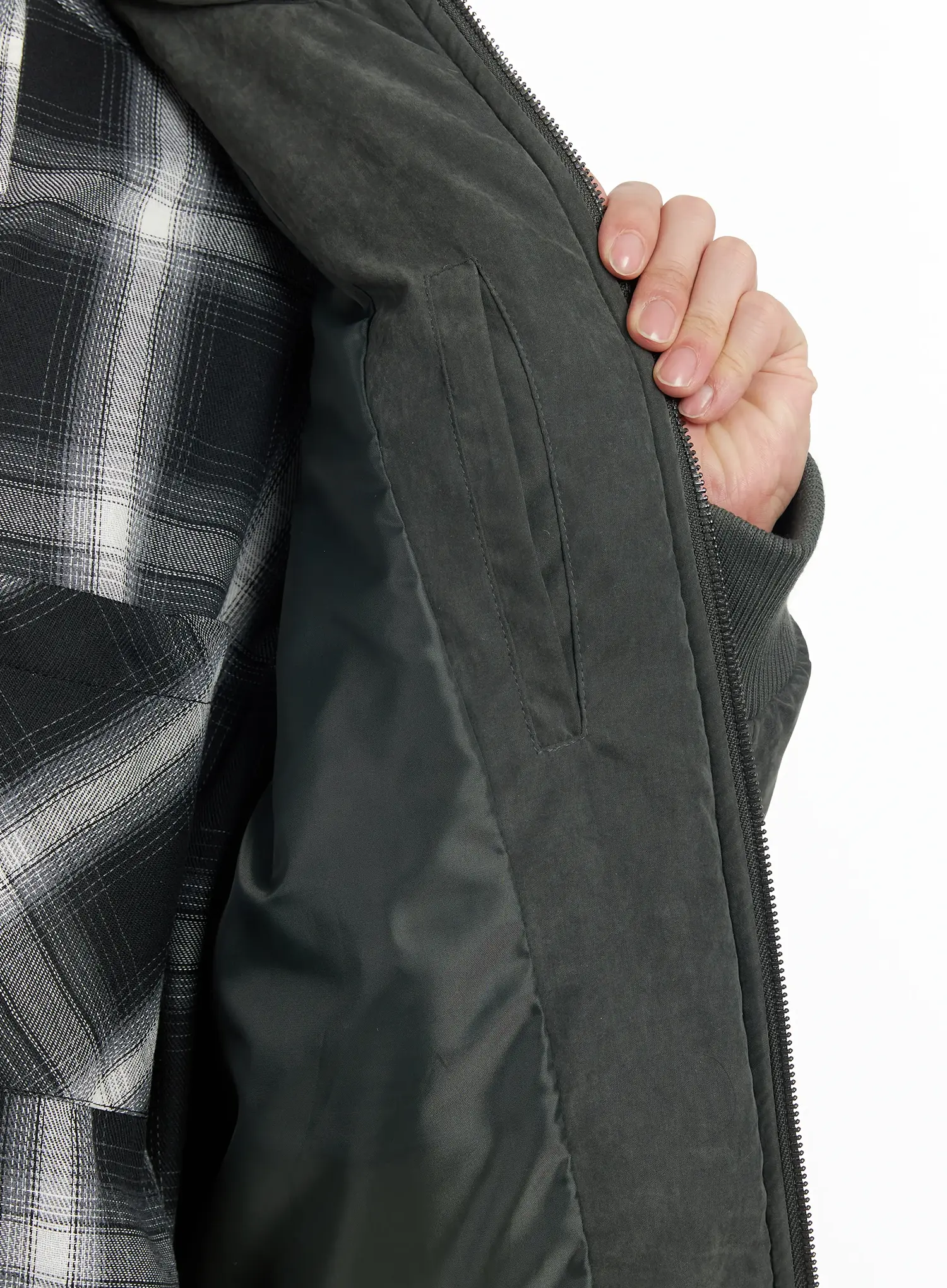 Men's Two -Way Zipper Biker Jacket (Dark Green) IF517 - Image 11